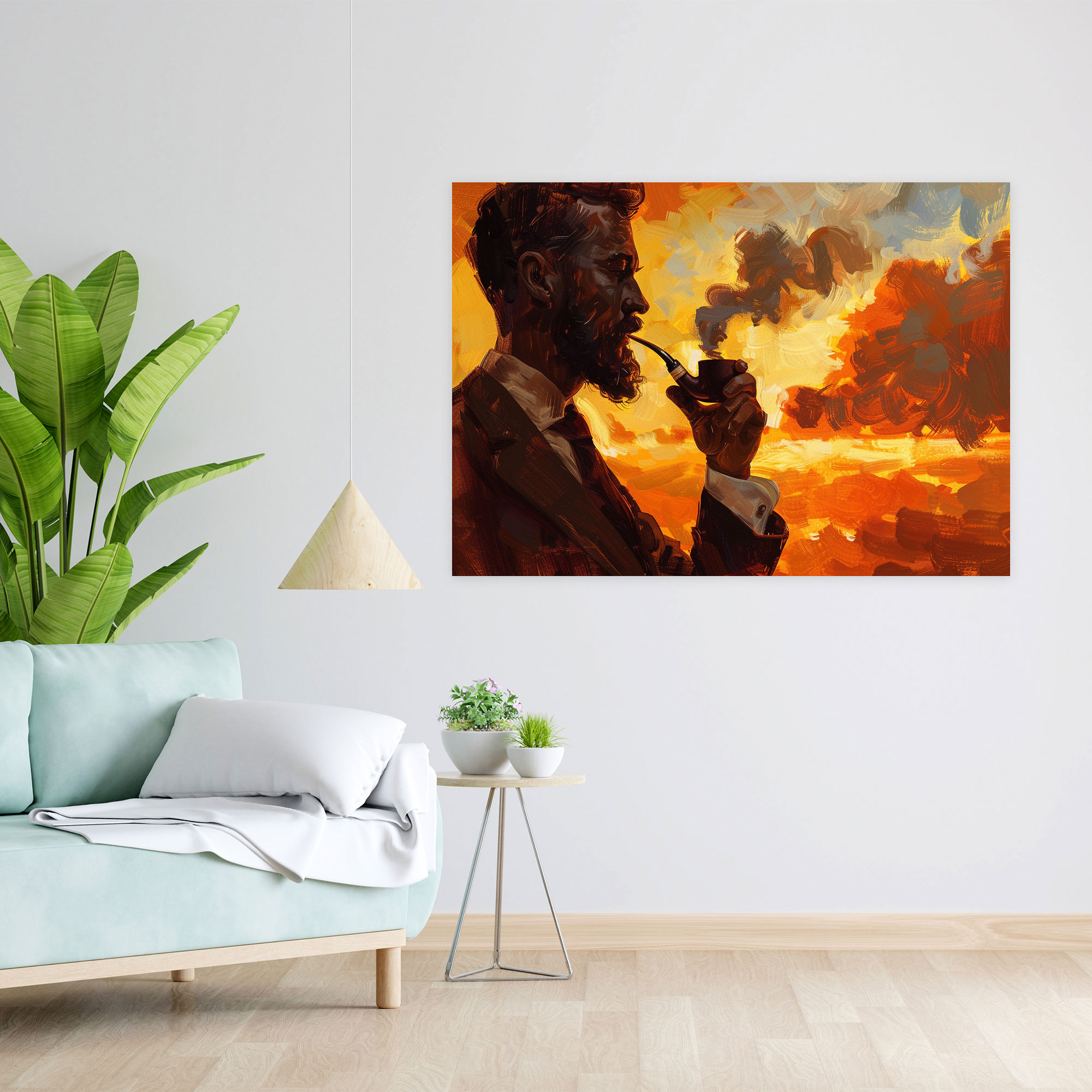 Realism Canvas Print - Man Smoking A Pipe Sunset Canvas Wall Art - Realism, Canvas Print, Home Decoration, Canvas Wall Art