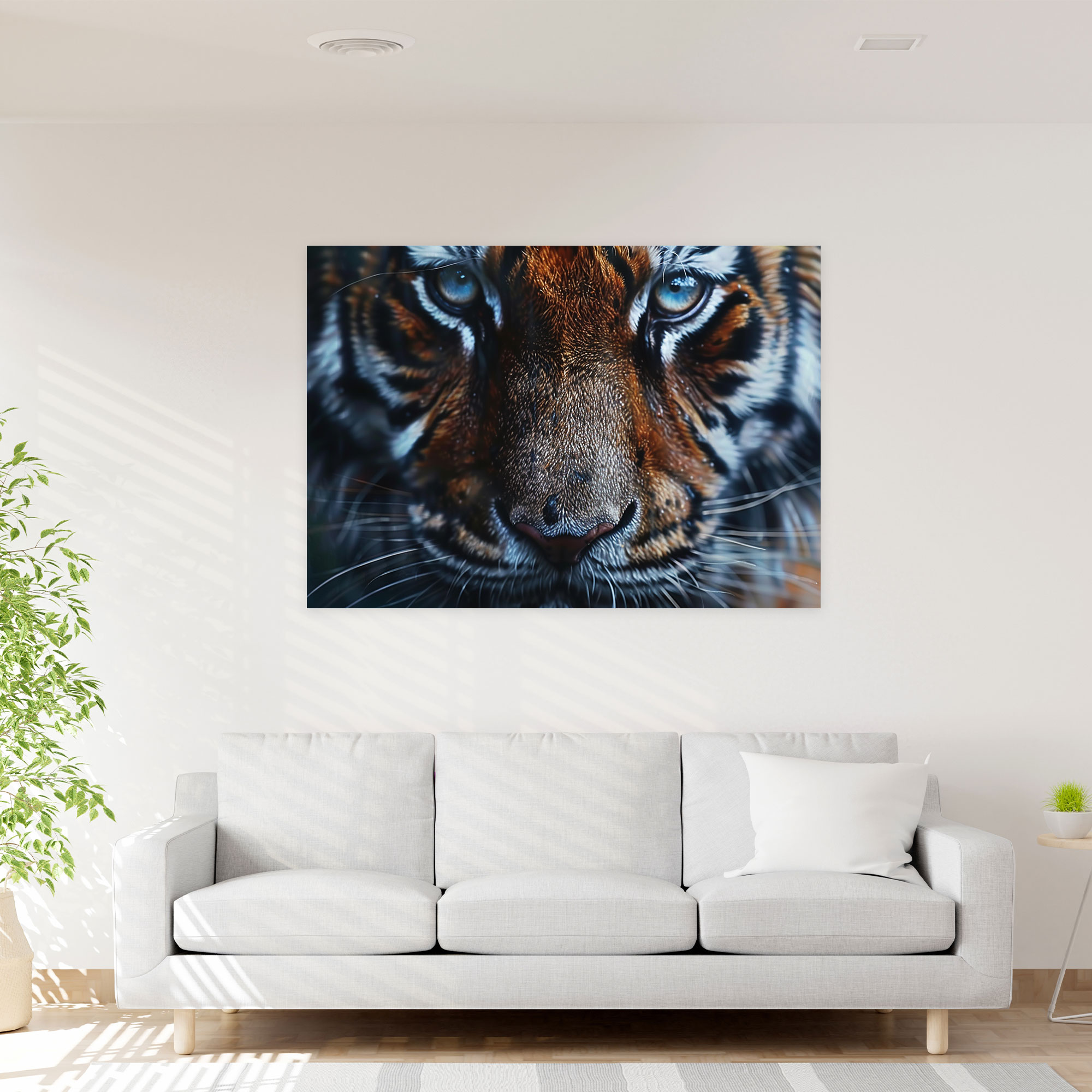 Realism Canvas Print - Tiger's Face Intense Gaze Wall Art - Realism, Canvas, Wall Art, Home Decoration