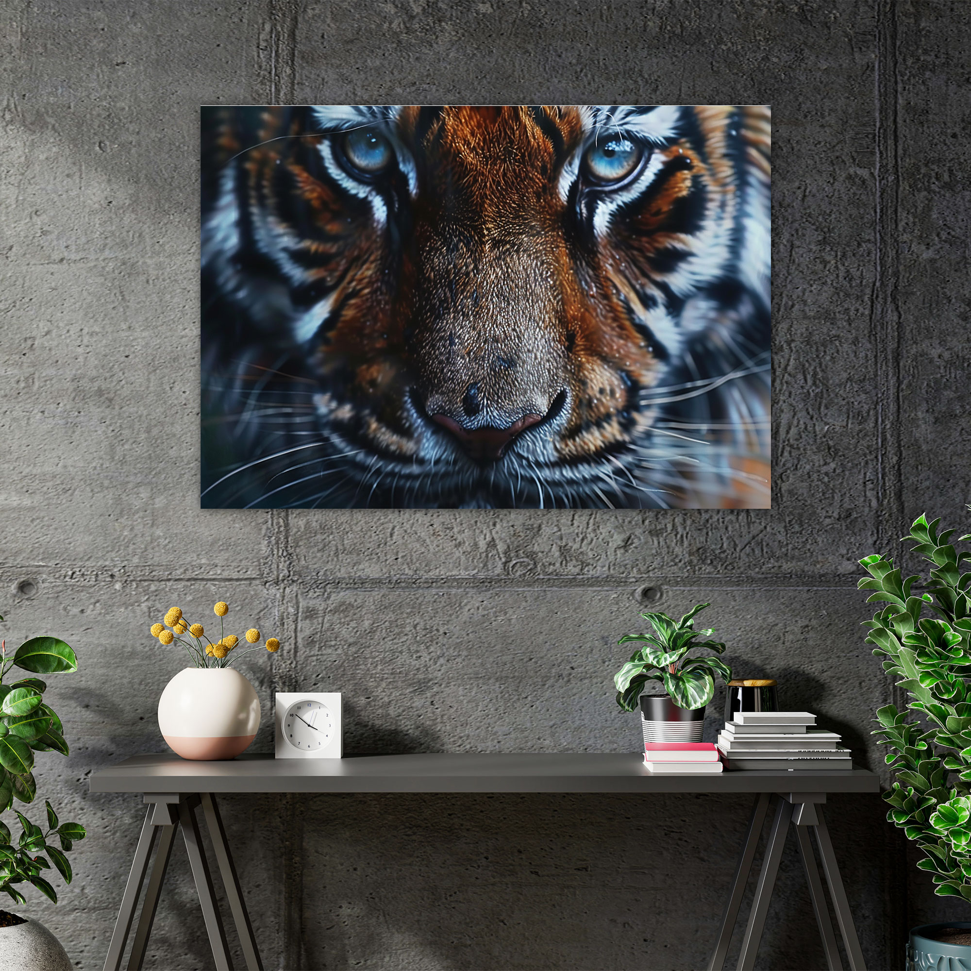 Realism Canvas Print - Tiger's Face Intense Gaze Wall Art - Realism, Canvas, Wall Art, Home Decoration
