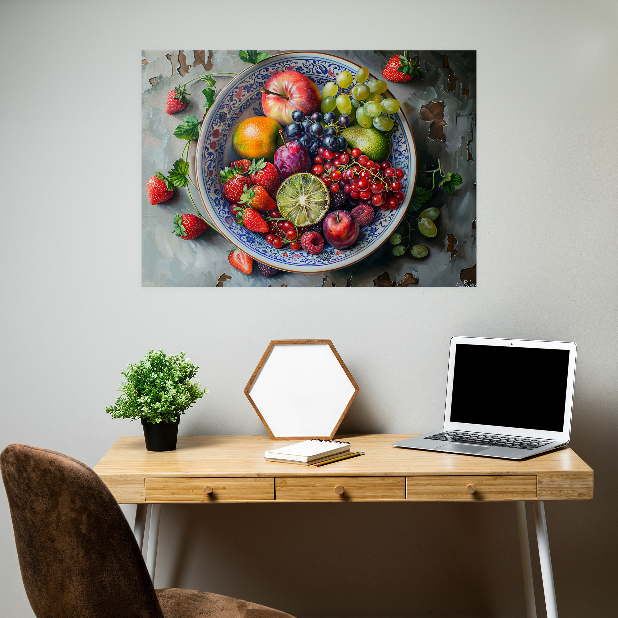 Realism Wall Decoration - Bowl Of Fruit Realistic Textures Canvas Print - Realism, Home Decoration, Wall Art, Canvas Wall Art