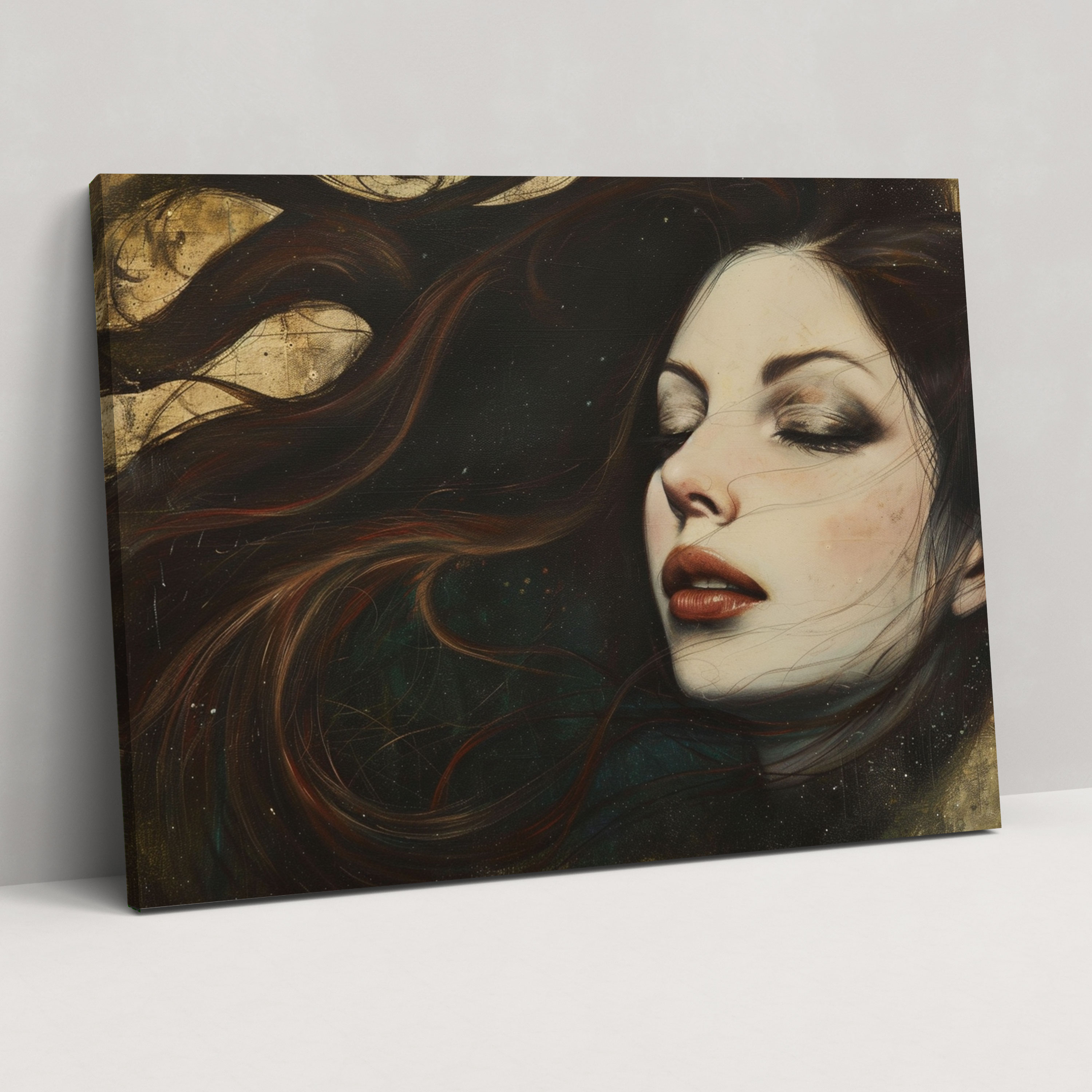Realism Canvas Wall Art - Woman With Flowing Hair Dreamy Expression Canvas Print - Realism, Realism, Canvas, Canvas Print
