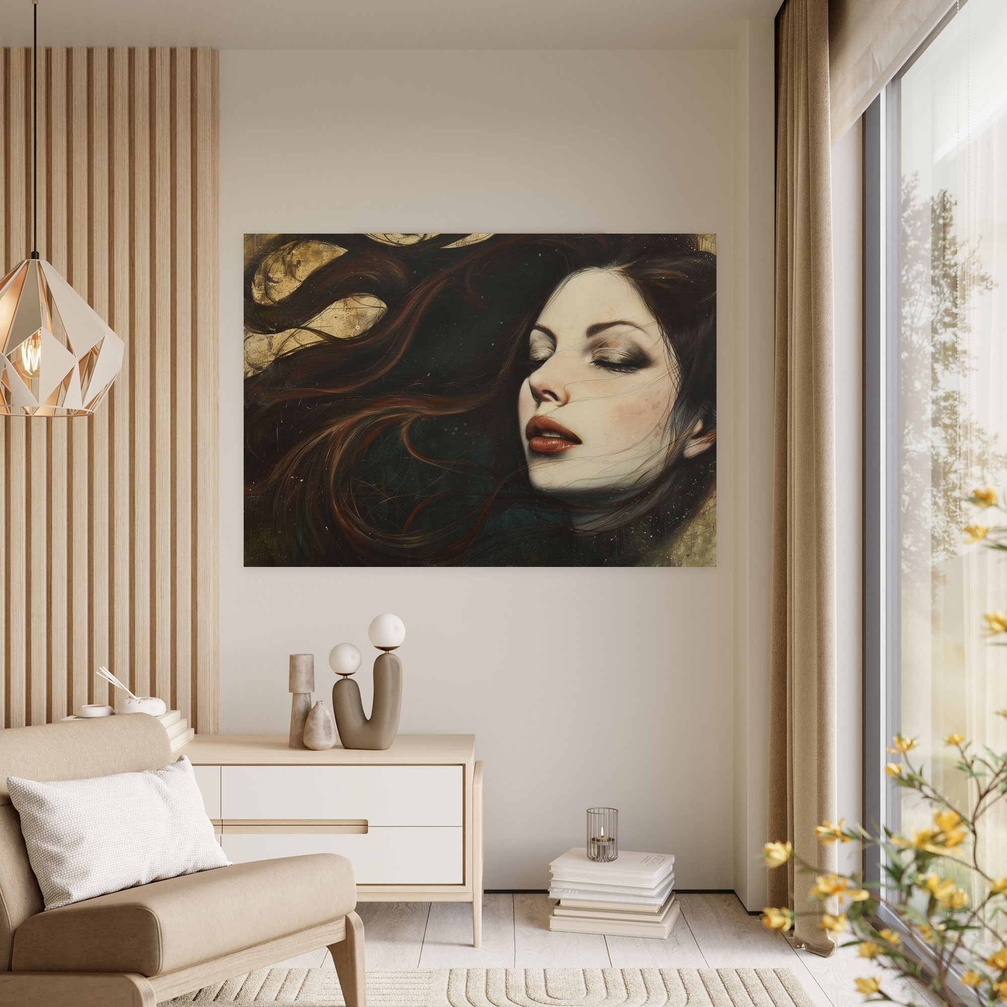 Realism Canvas Wall Art - Woman With Flowing Hair Dreamy Expression Canvas Print - Realism, Realism, Canvas, Canvas Print