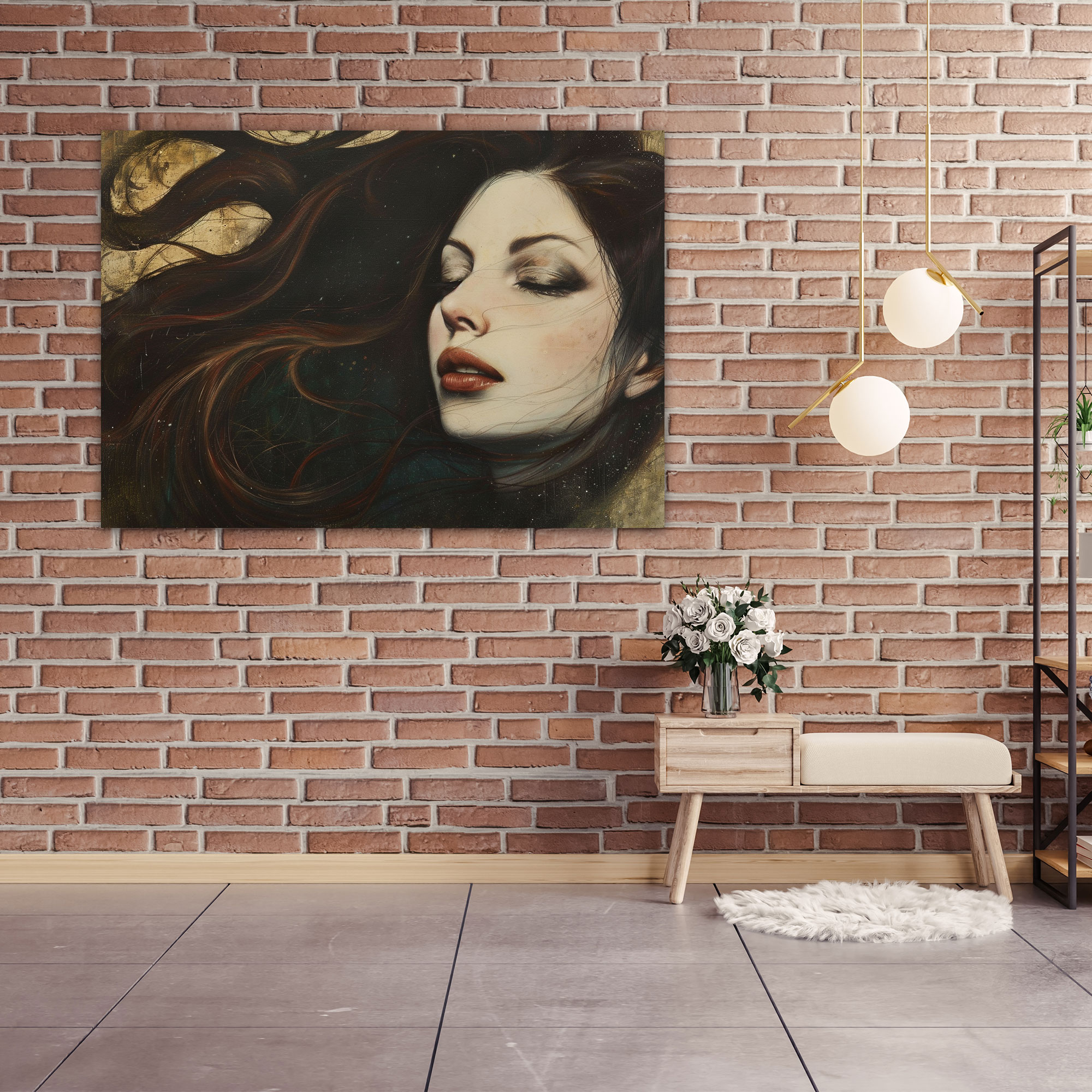 Realism Canvas Wall Art - Woman With Flowing Hair Dreamy Expression Canvas Print - Realism, Realism, Canvas, Canvas Print