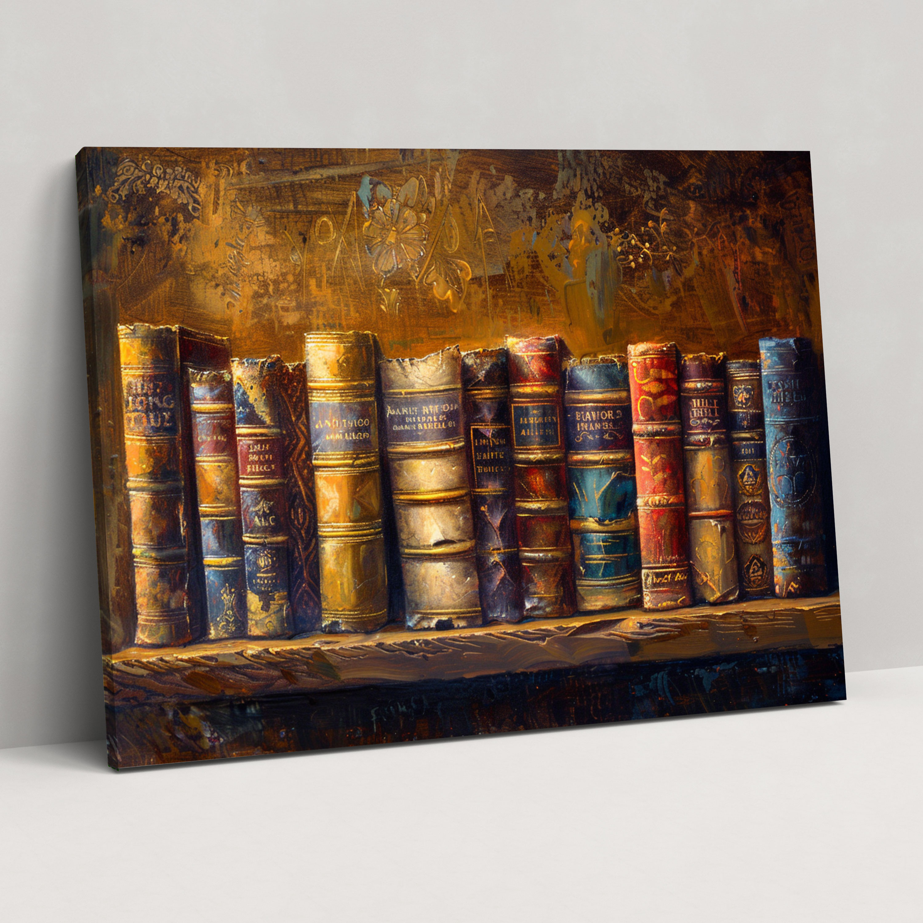 Realism Wall Art - Old Books On Shelf Warm Lighting Canvas Print - Realism, Realism, Wall Art, Canvas Wall Art
