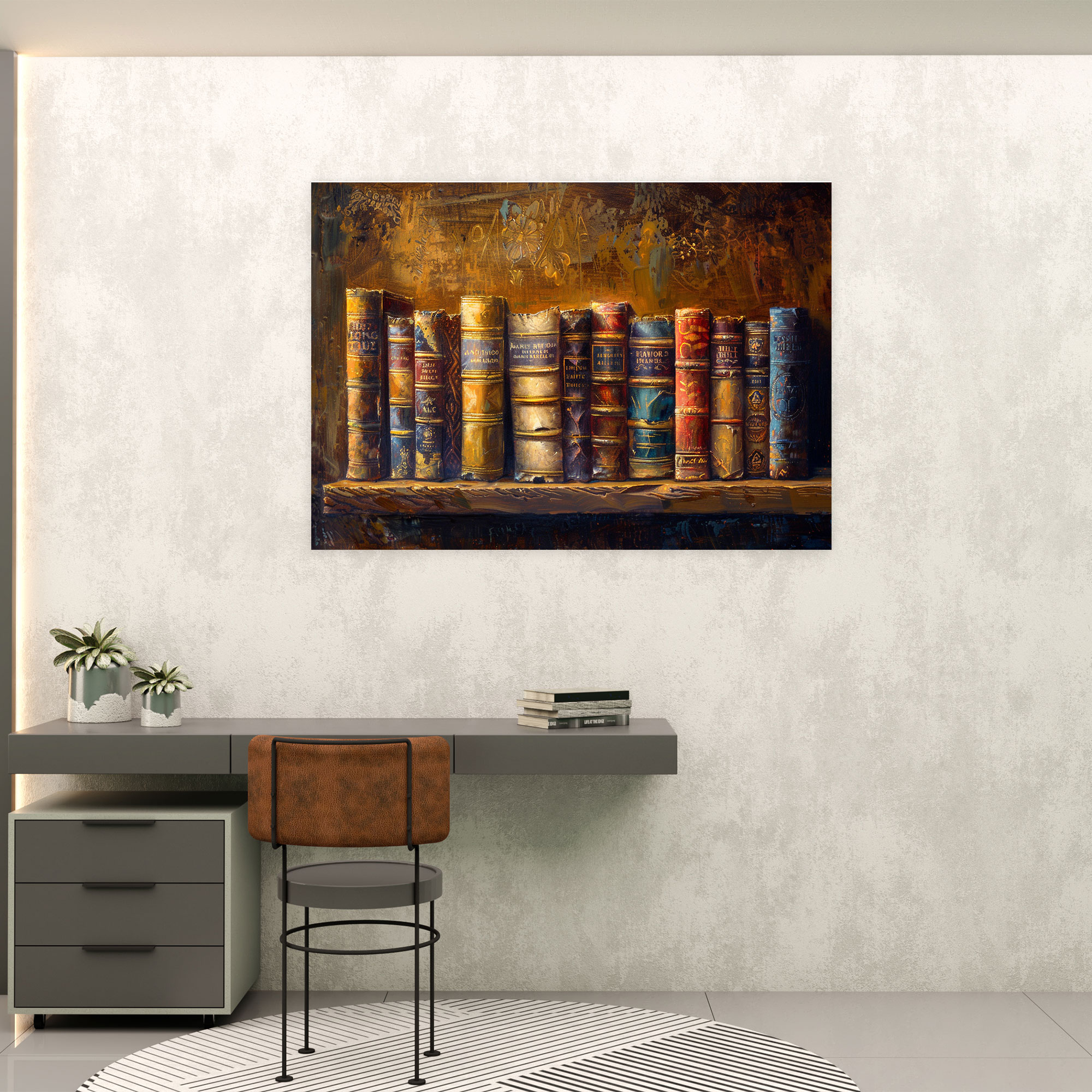 Realism Wall Art - Old Books On Shelf Warm Lighting Canvas Print - Realism, Realism, Wall Art, Canvas Wall Art