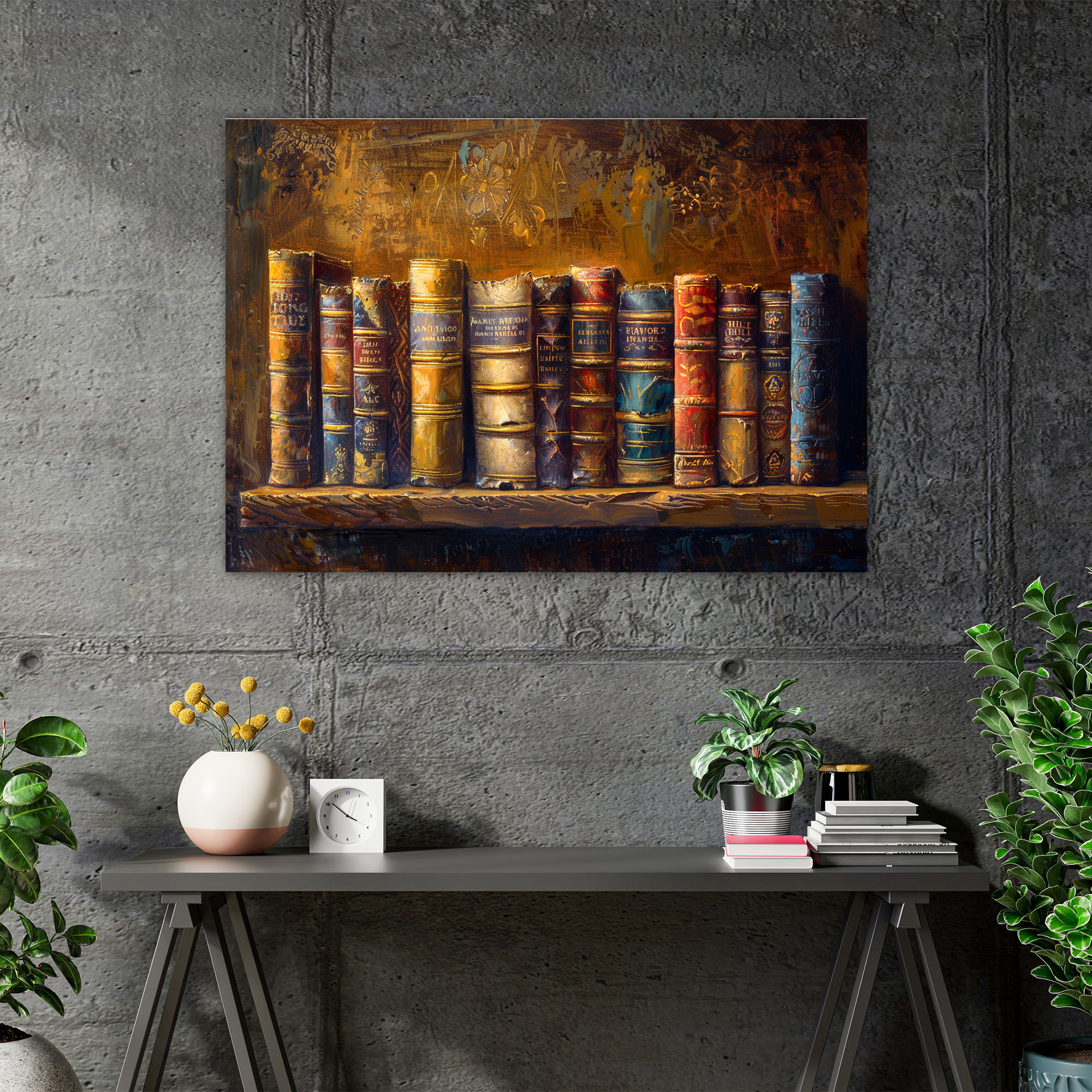 Realism Wall Art - Old Books On Shelf Warm Lighting Canvas Print - Realism, Realism, Wall Art, Canvas Wall Art