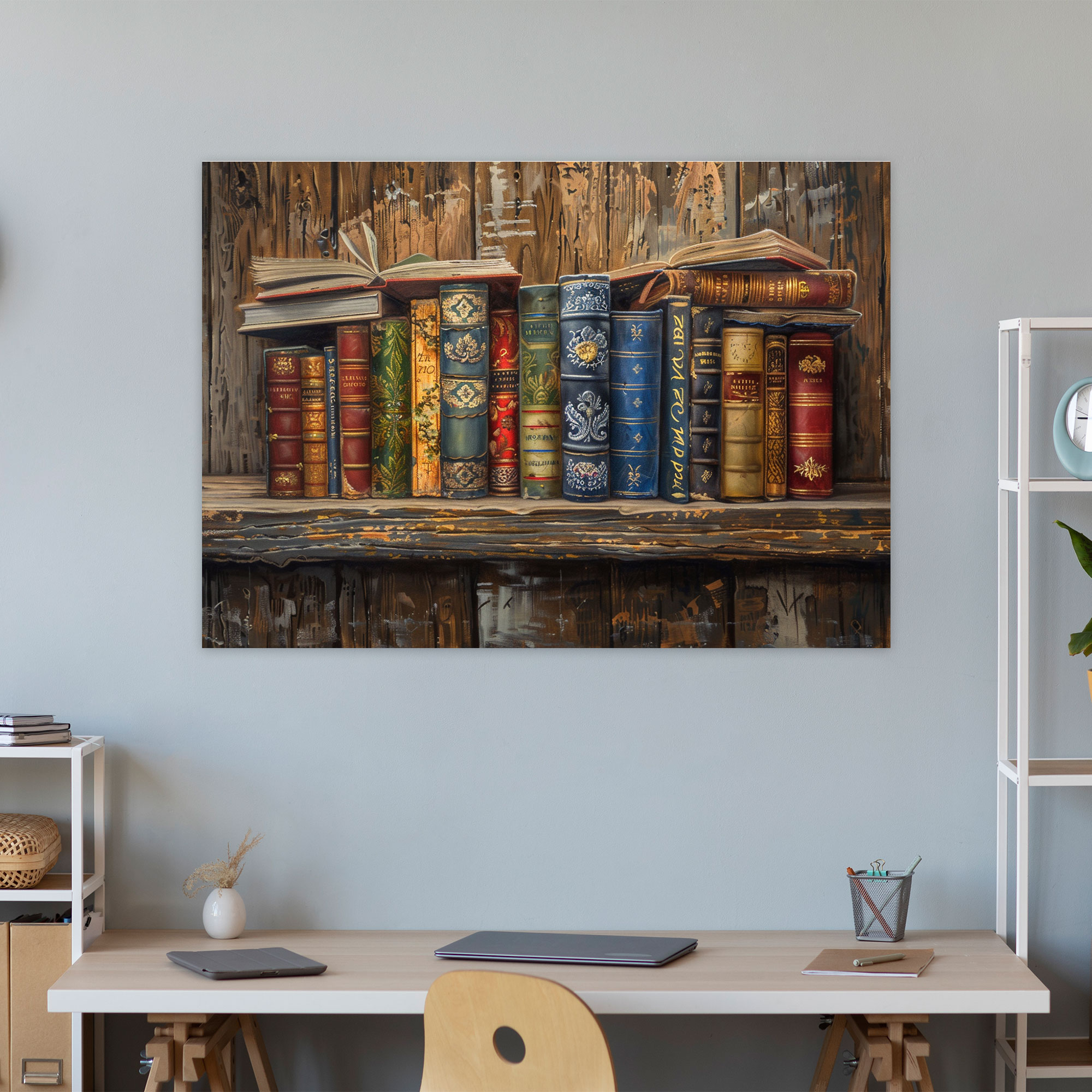 Realism Bookshelf Wall Art - Realism, Home Decoration, Canvas, Wall Decoration