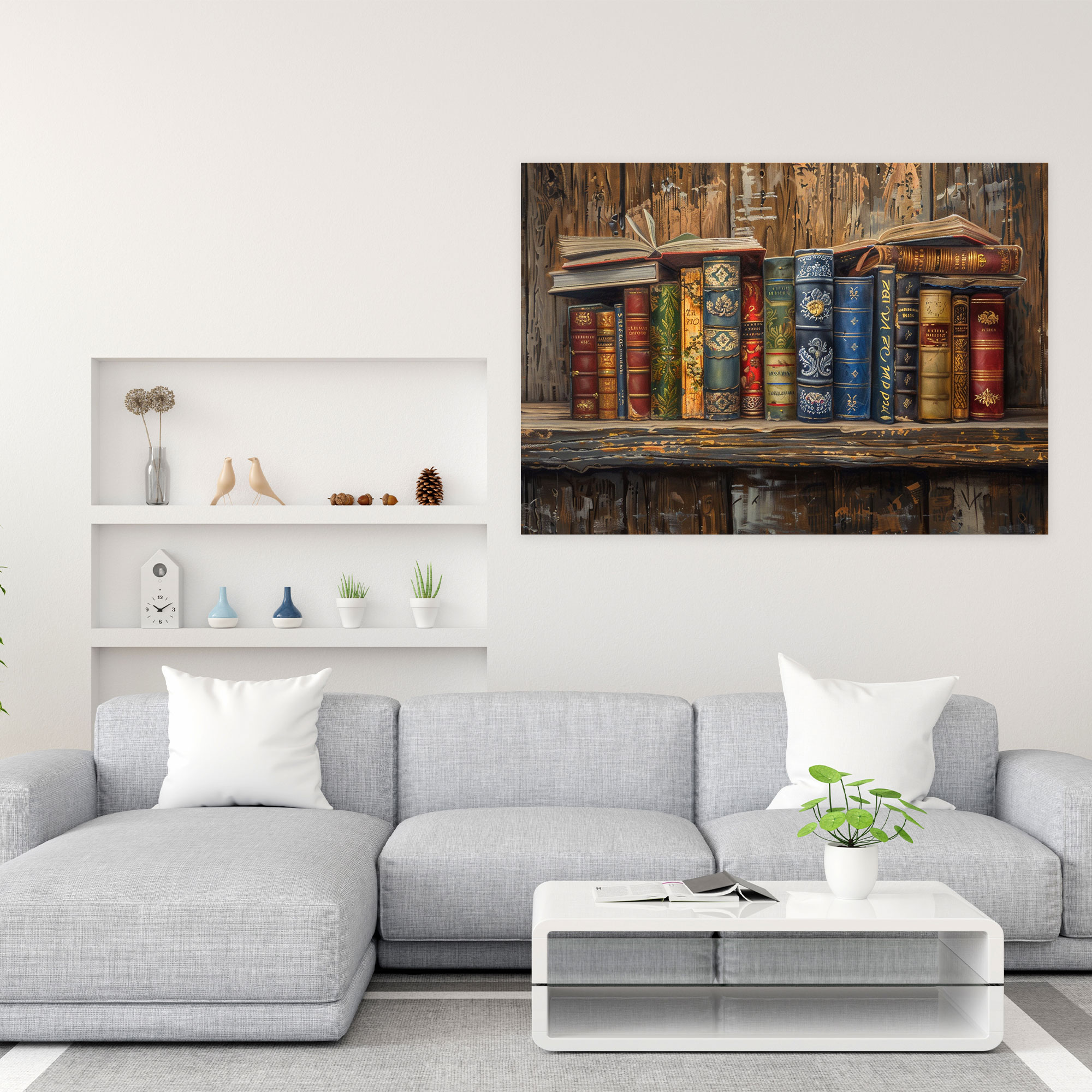 Realism Bookshelf Wall Art - Realism, Home Decoration, Canvas, Wall Decoration