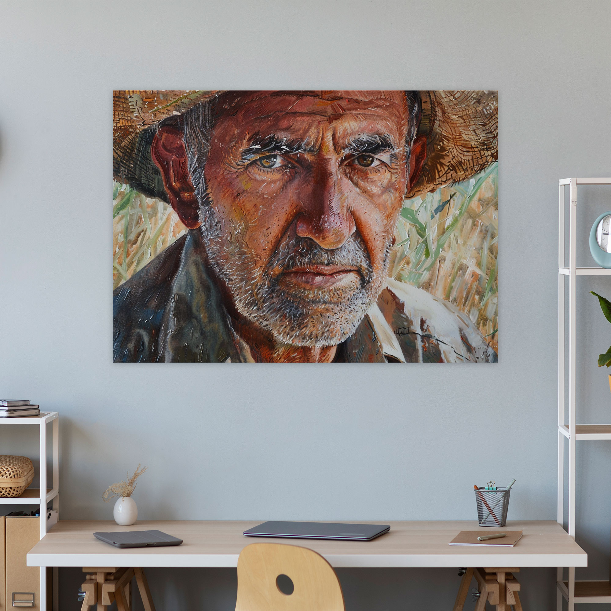 Realism Wall Art: Detailed Portrait Of A Farmer - Realism, Home Decoration, Canvas, Canvas Wall Art