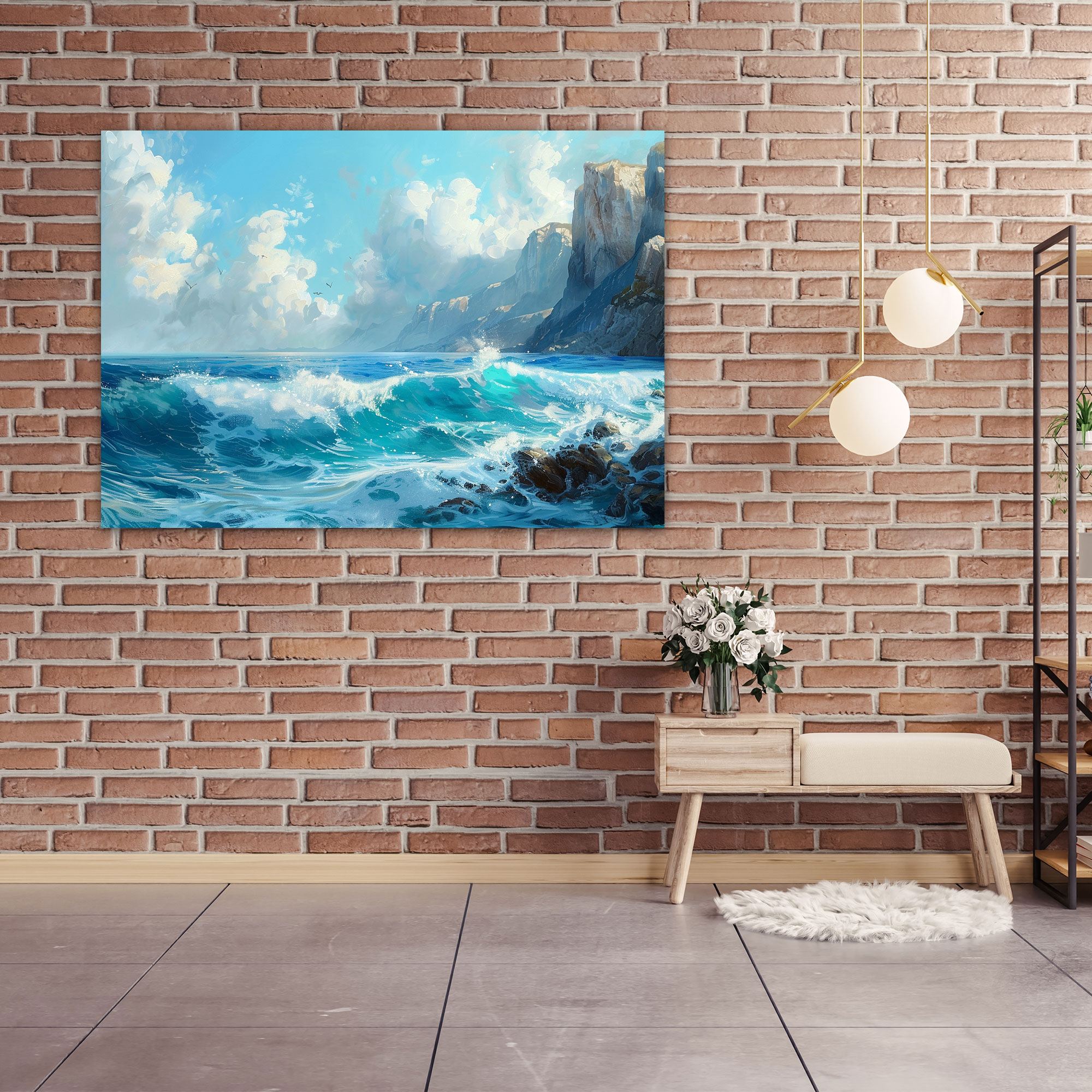 Realism Wall Decoration: Seascape With Crashing Waves - Realism, Home Decoration, Realism, Wall Decoration