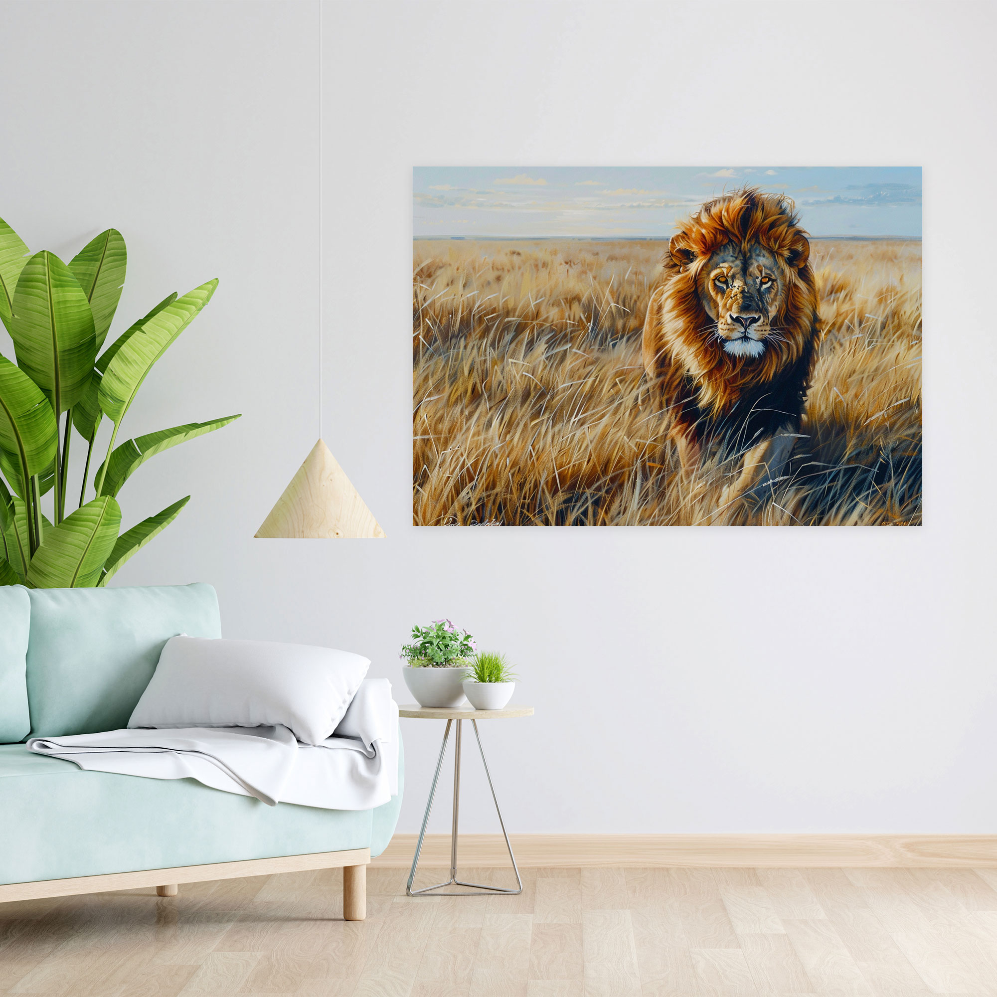 Realism Wall Decoration: Majestic Lion In The Savannah - Realism, Home Decoration, Canvas, Wall Decoration