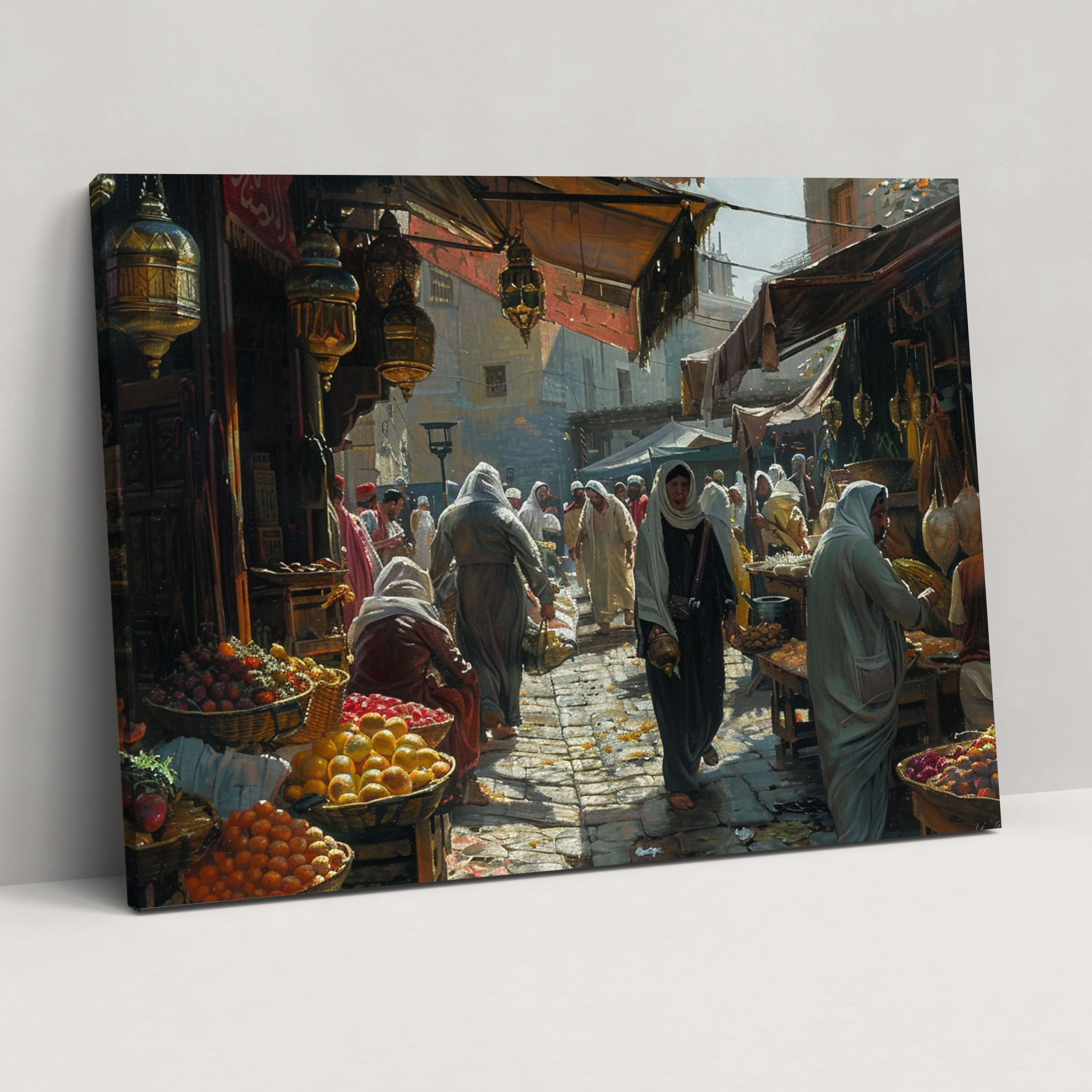 Realism Wall Art: Street Scene With Market Vendors - Realism, Canvas Wall Art, Canvas, Home Decoration