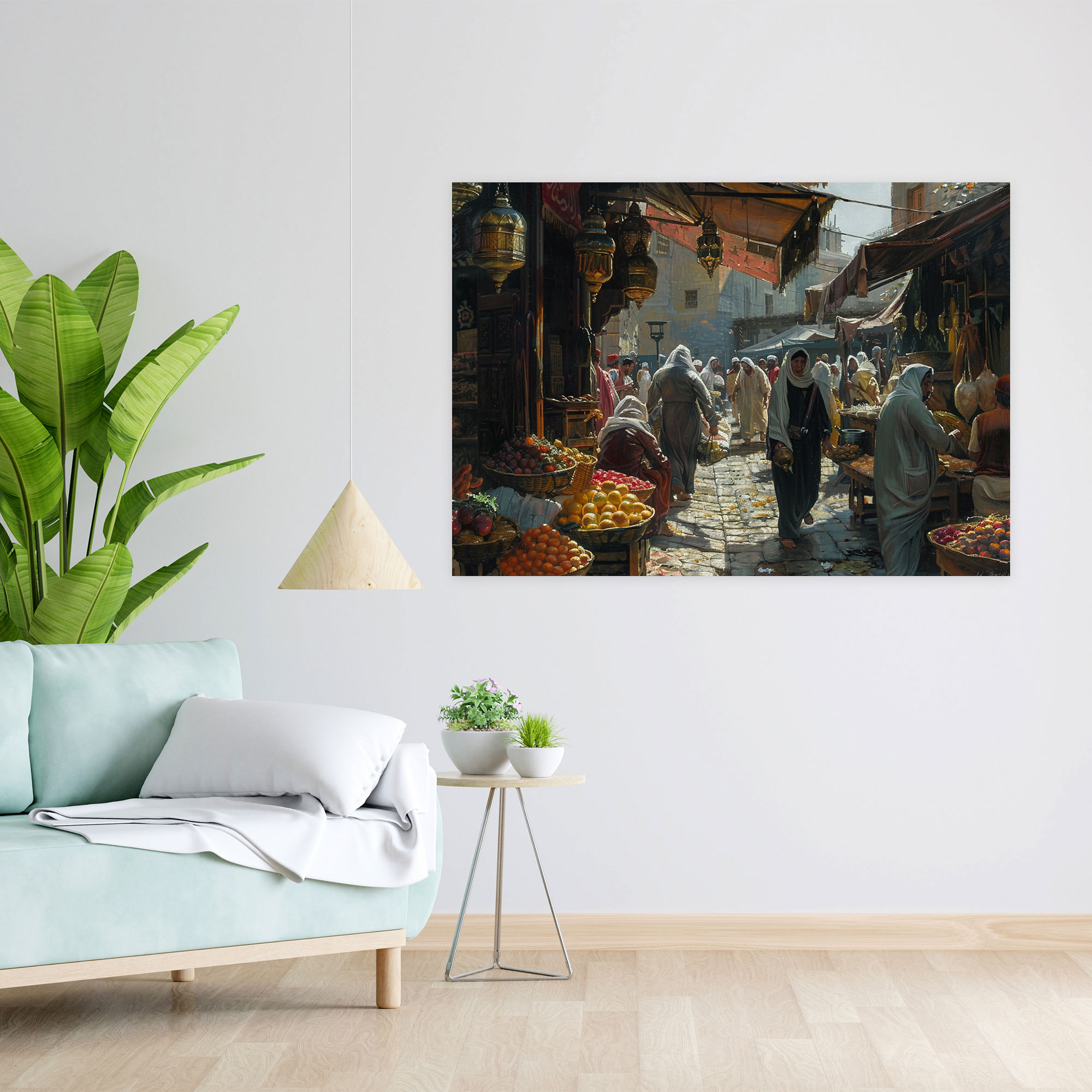 Realism Wall Art: Street Scene With Market Vendors - Realism, Canvas Wall Art, Canvas, Home Decoration