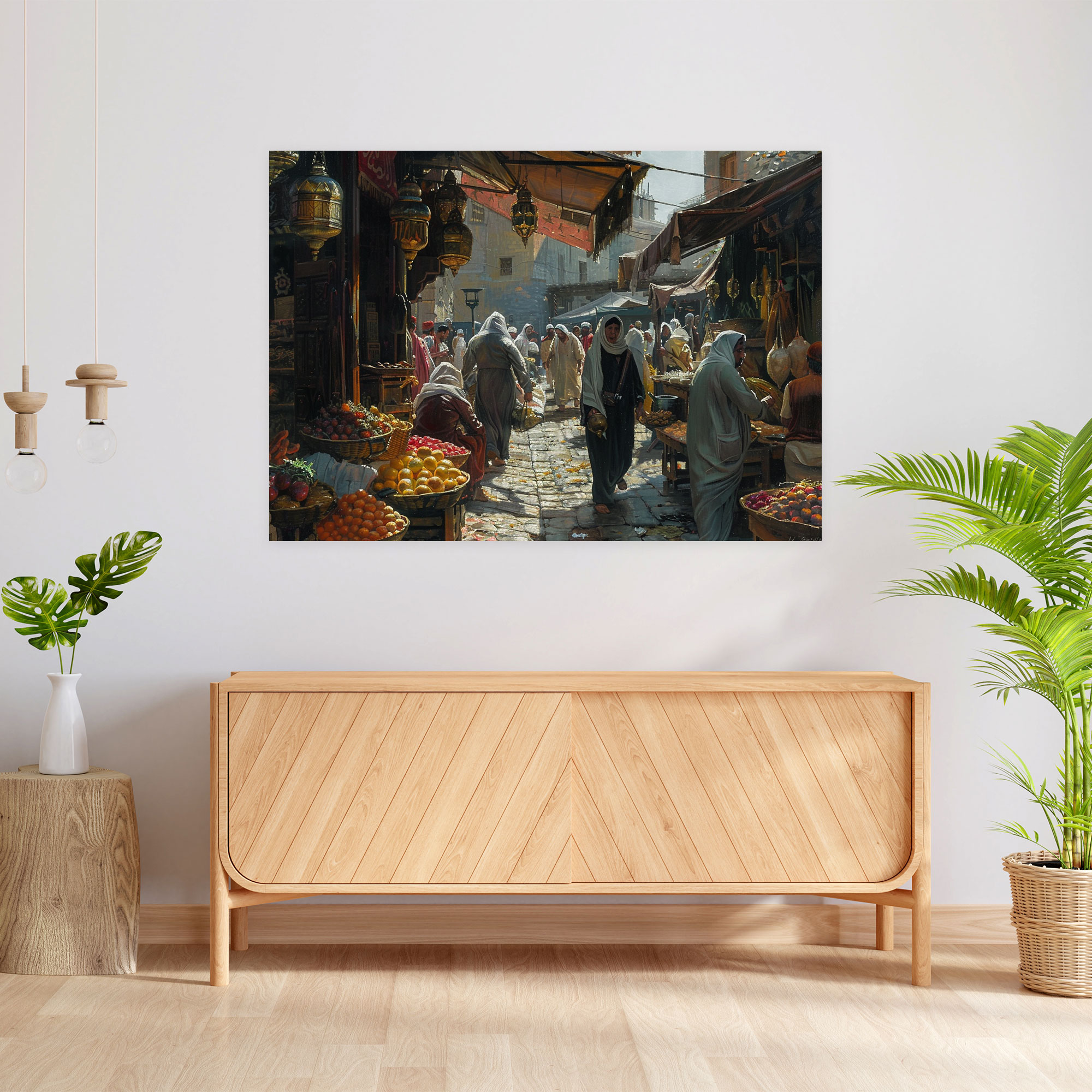 Realism Wall Art: Street Scene With Market Vendors - Realism, Canvas Wall Art, Canvas, Home Decoration