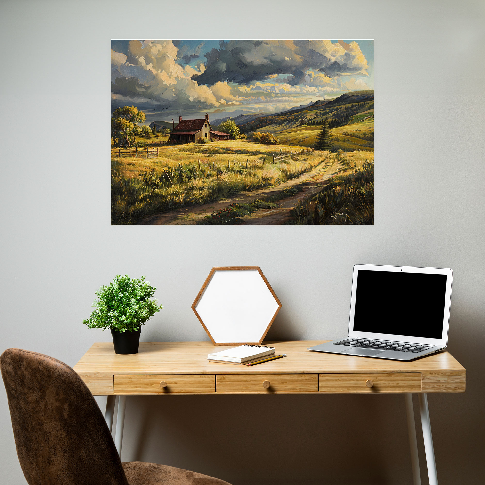 Realism Farmhouse Landscape Canvas Print - Realism, Wall Decoration, Home Decoration, Wall Art