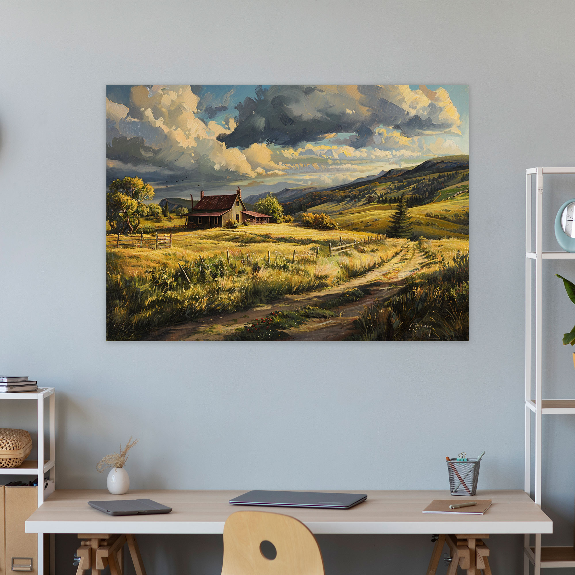 Realism Farmhouse Landscape Canvas Print - Realism, Wall Decoration, Home Decoration, Wall Art