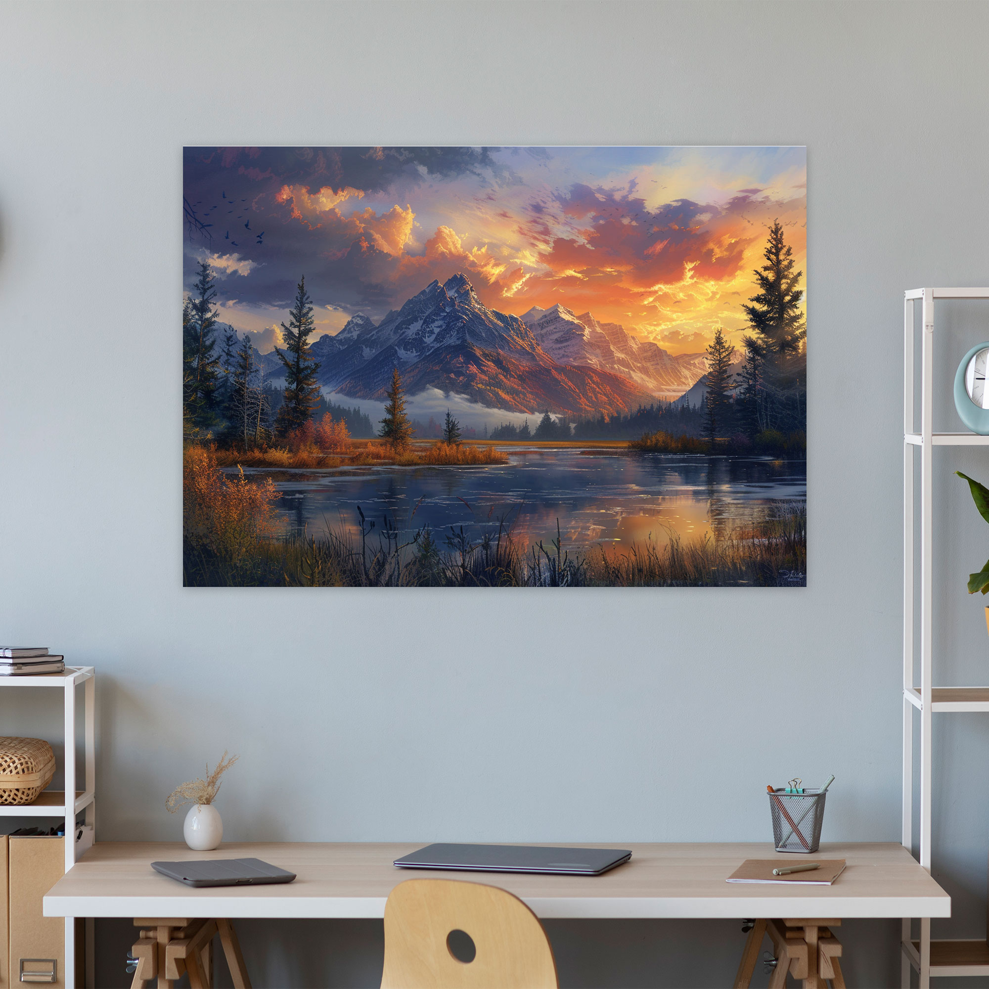 Realism Canvas Print Wall Art - Outdoor Landscape Sunrise And Mountains - Realism, Sunrise, Nature, Wall Decoration