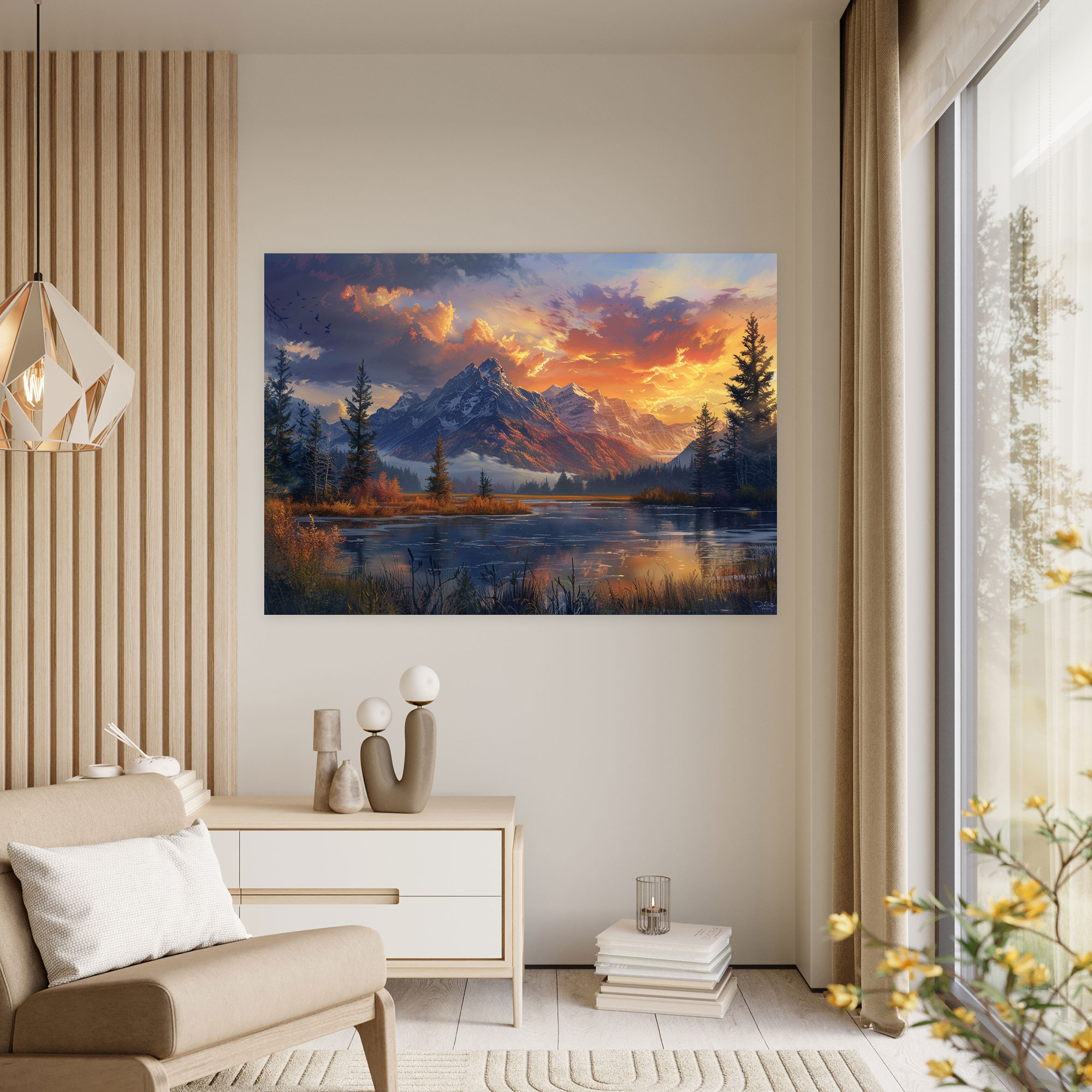 Realism Canvas Print Wall Art - Outdoor Landscape Sunrise And Mountains - Realism, Sunrise, Nature, Wall Decoration