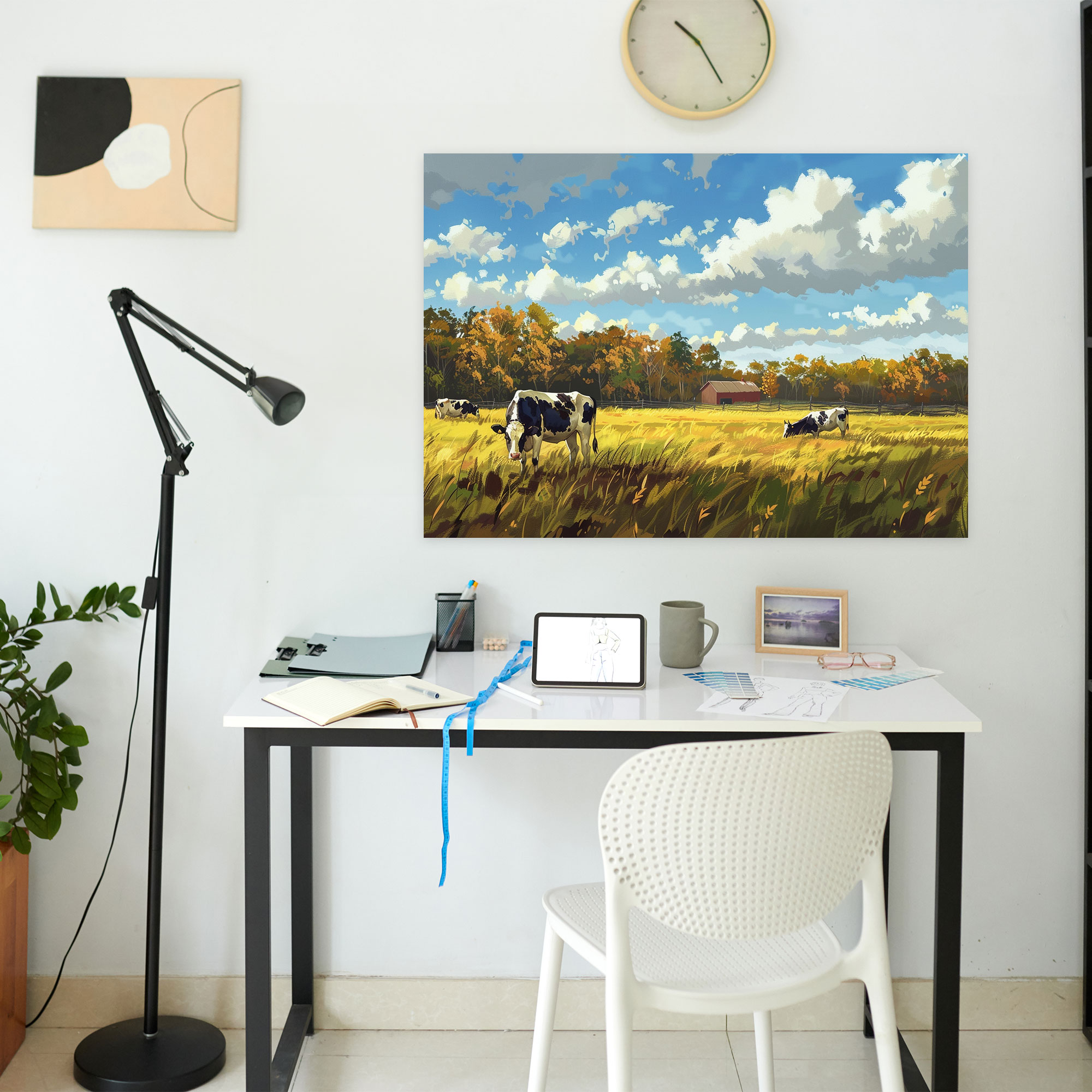 Realism Canvas Print Wall Art - Farm Landscape Cows Grazing - Realism, Home Decoration, Landscape, Canvas