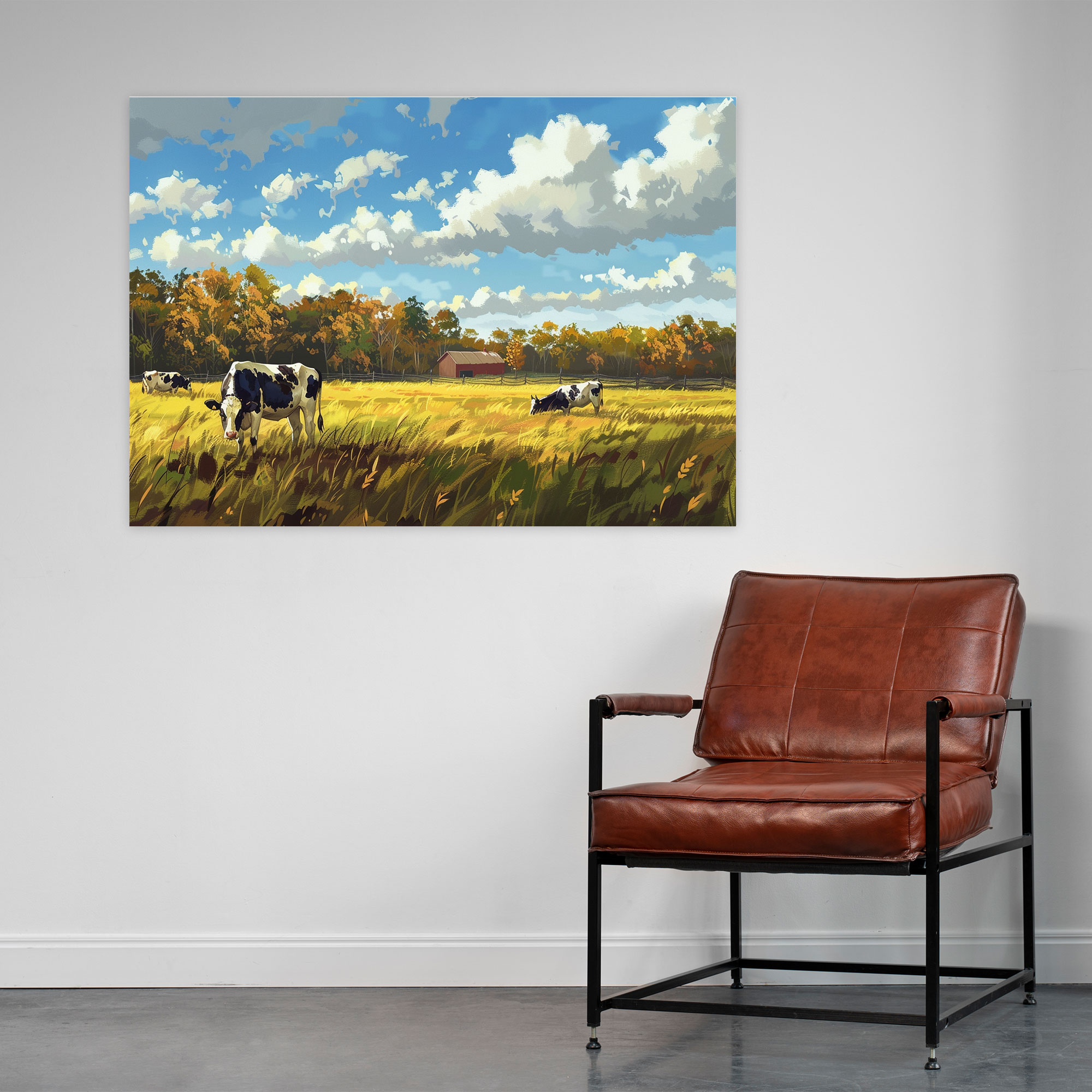 Realism Canvas Print Wall Art - Farm Landscape Cows Grazing - Realism, Home Decoration, Landscape, Canvas
