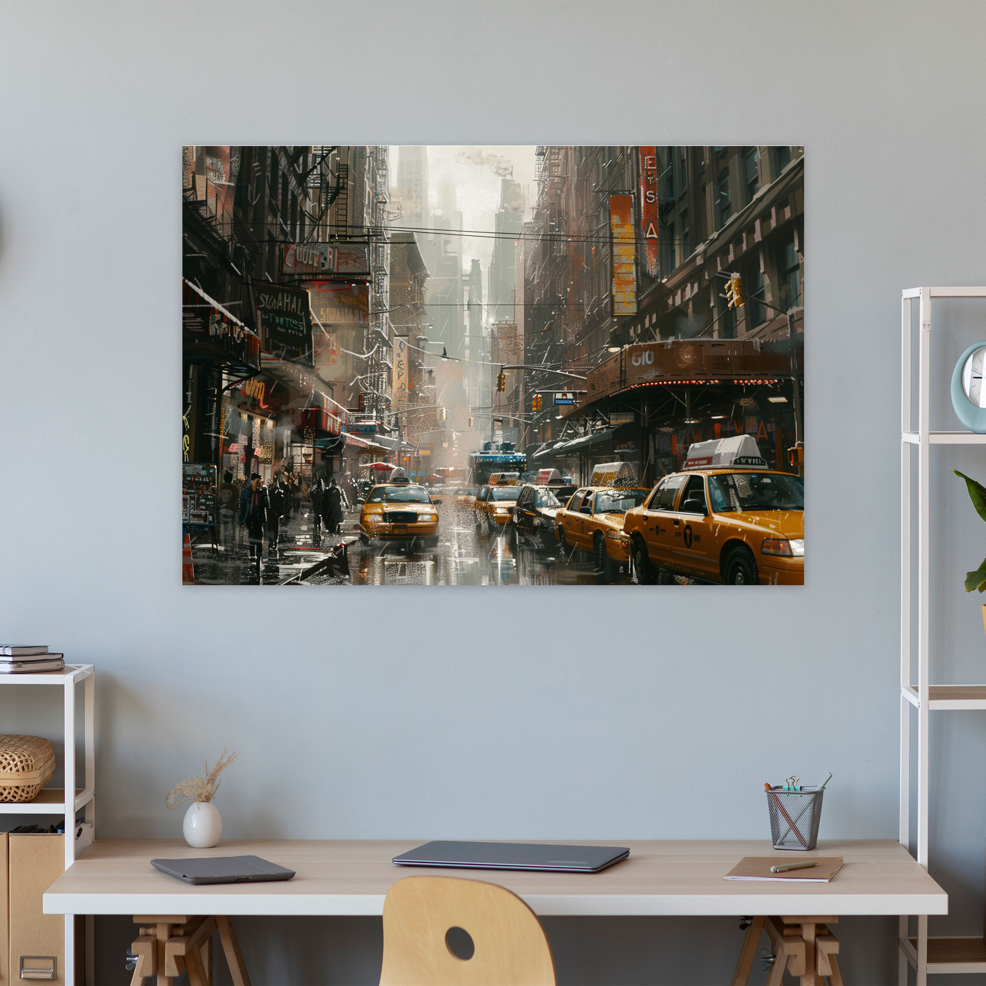 Realism Canvas Print Wall Art - Bustling City Street View - Realism, Street View, Canvas Print, Wall Art