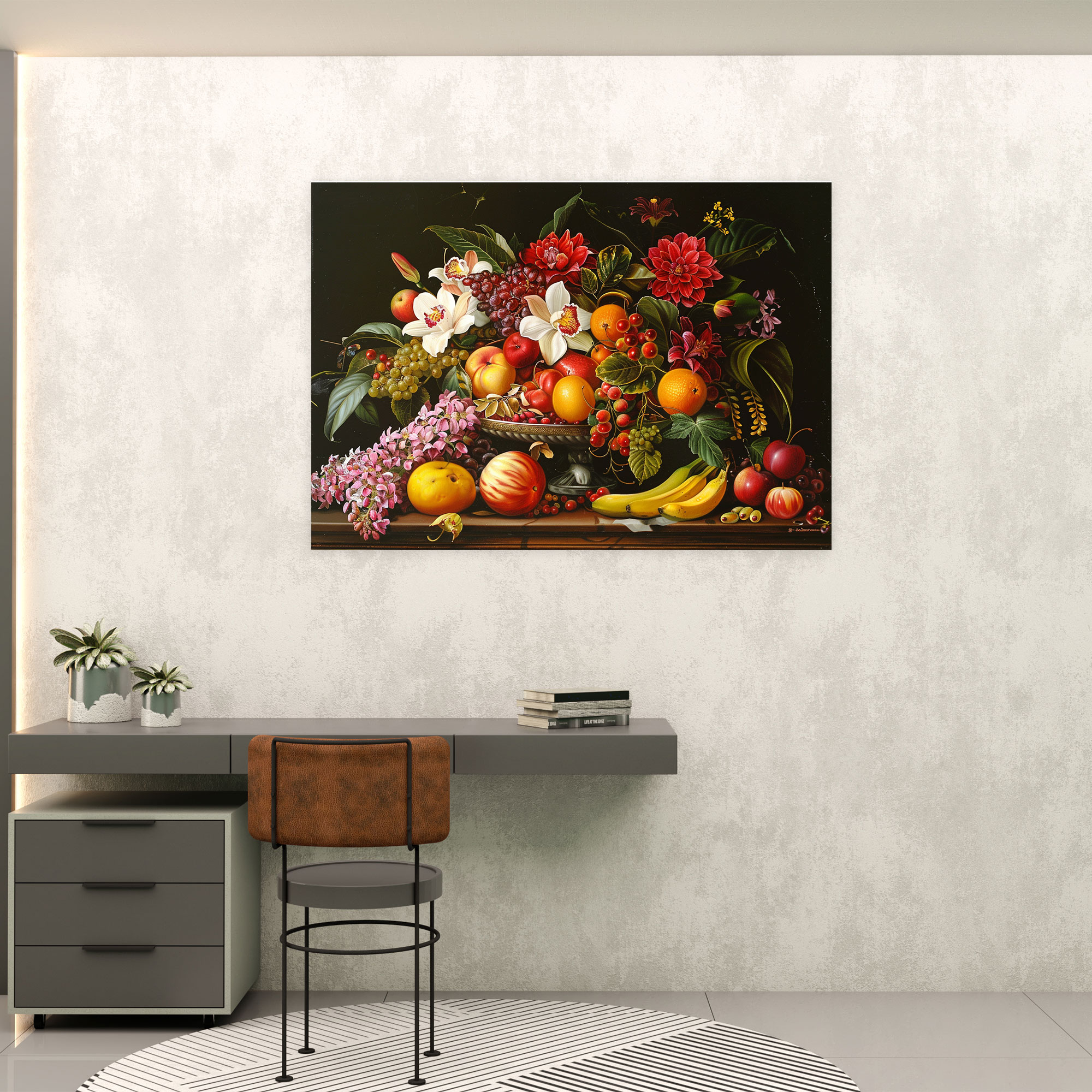 Realism Canvas Print Fruit And Flower Arrangement Wall Art - Realism, Canvas Wall Art, Wall Decoration, Canvas