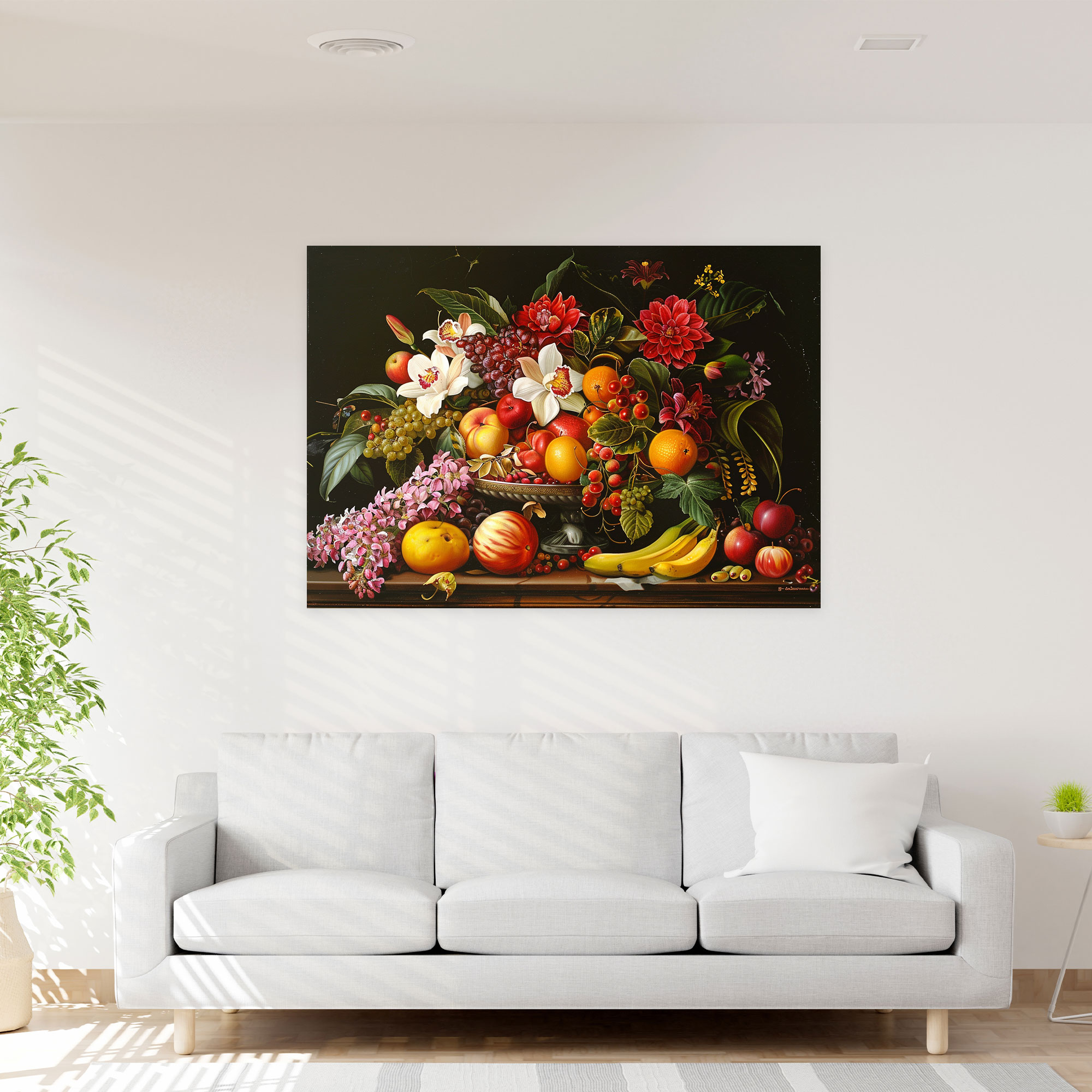 Realism Canvas Print Fruit And Flower Arrangement Wall Art - Realism, Canvas Wall Art, Wall Decoration, Canvas