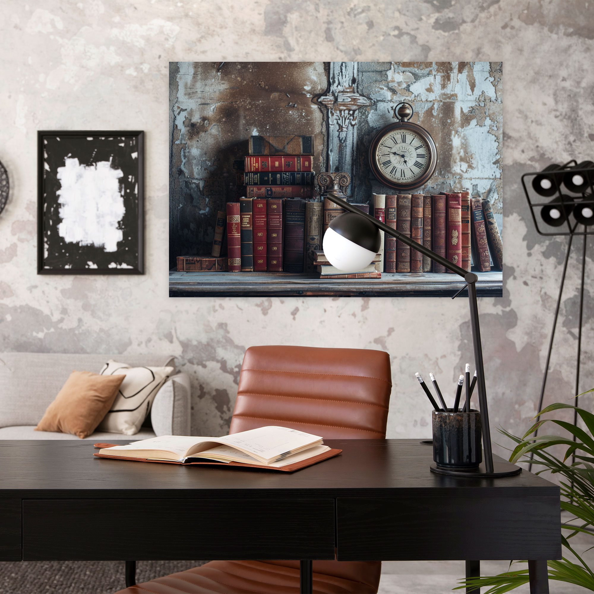 Realism Canvas Print Antique Books And Clock Wall Art - Realism, Wall Art, Wall Decoration, Canvas Wall Art