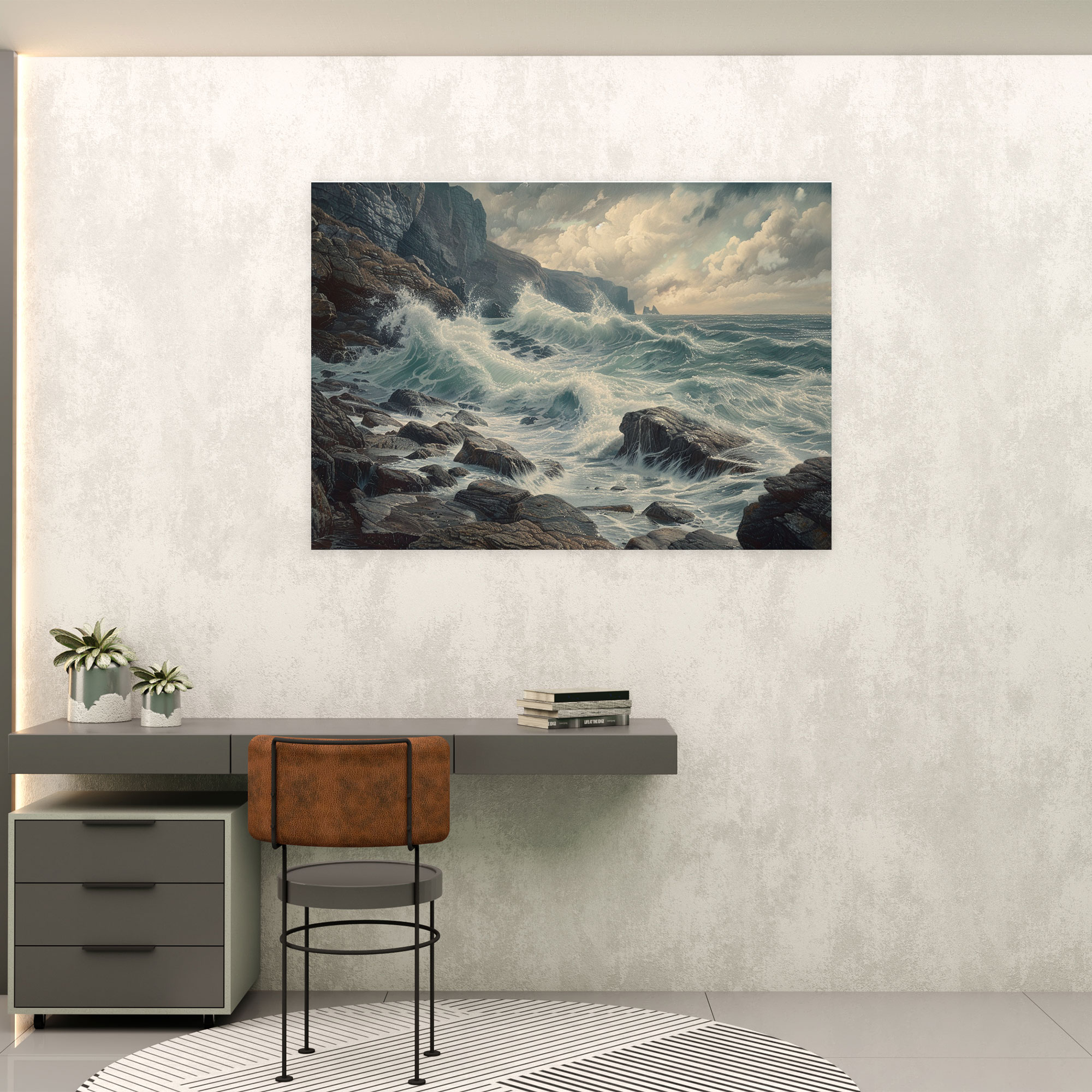 Realism Canvas Print Rocky Coastline Waves Wall Art - Realism, Realism, Canvas, Home Decoration