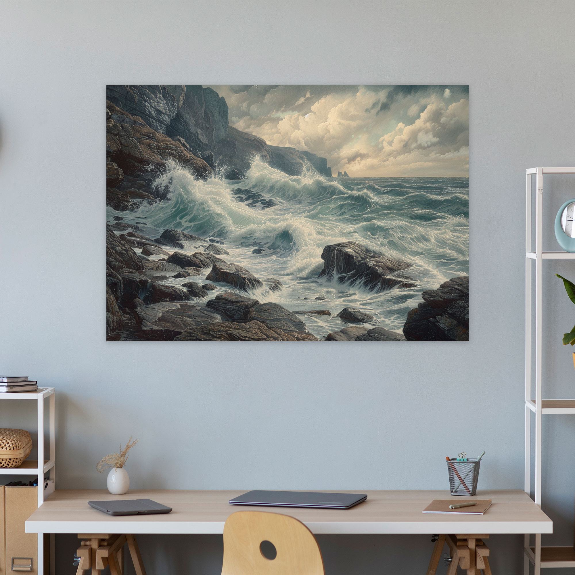 Realism Canvas Print Rocky Coastline Waves Wall Art - Realism, Realism, Canvas, Home Decoration