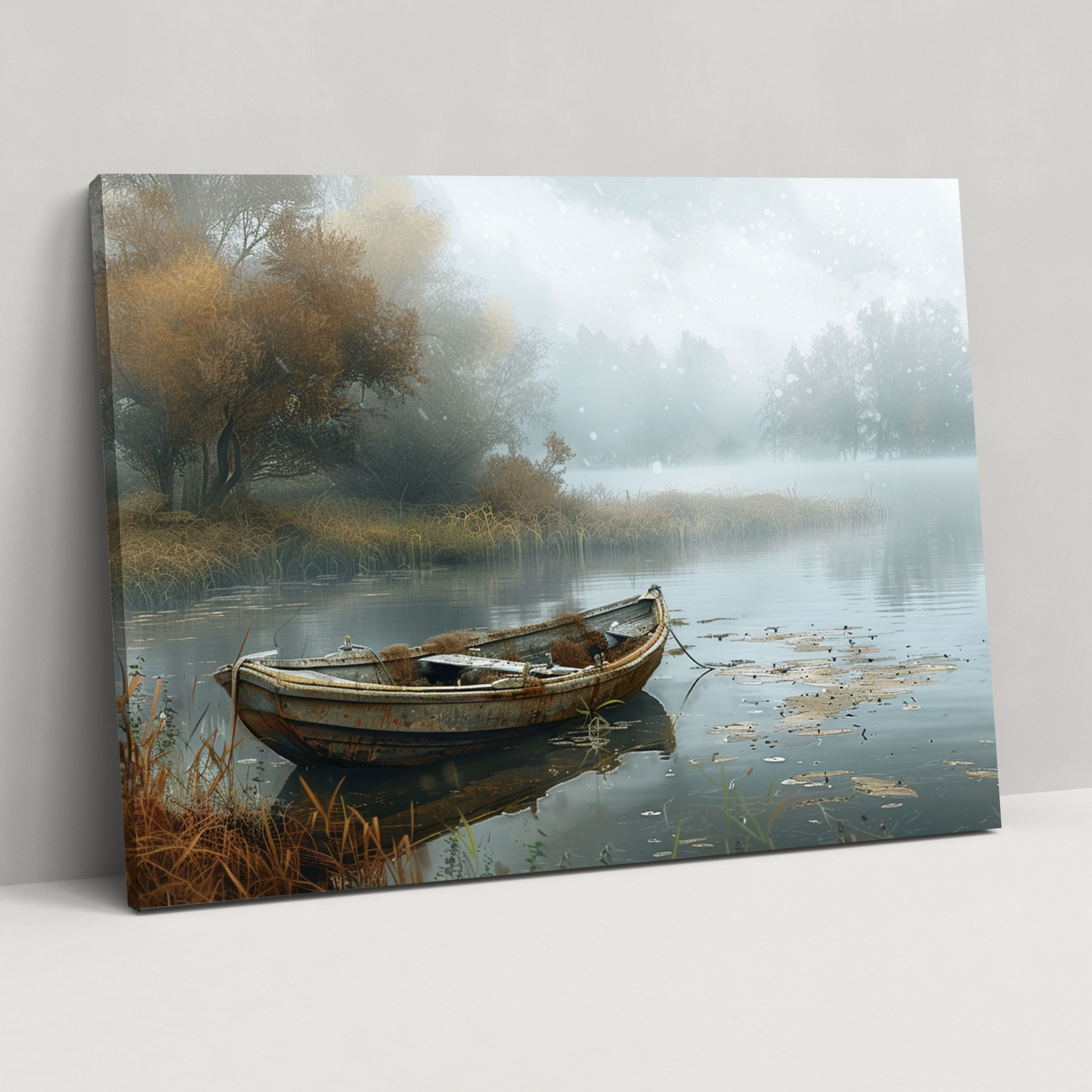 Realism Wall Art: Misty River Dock - Realism, Misty Morning, Realism, Boat
