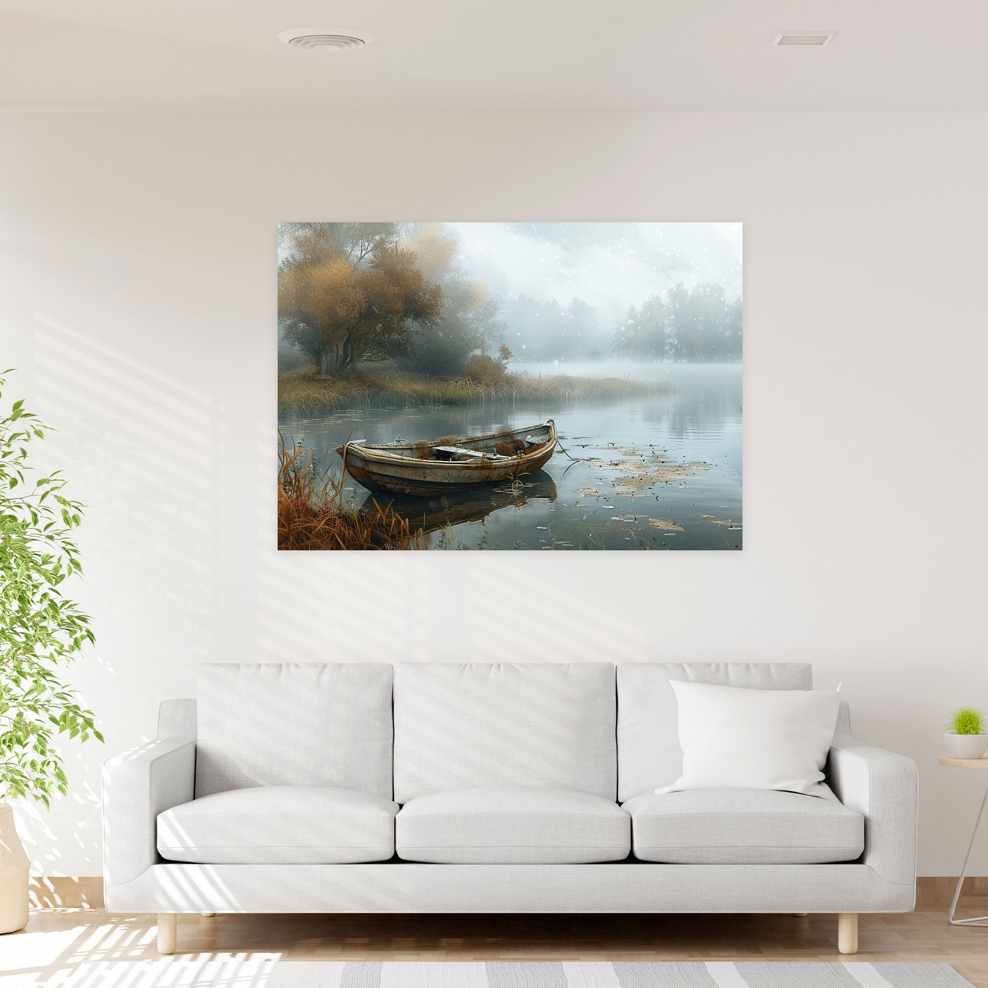 Realism Wall Art: Misty River Dock - Realism, Misty Morning, Realism, Boat