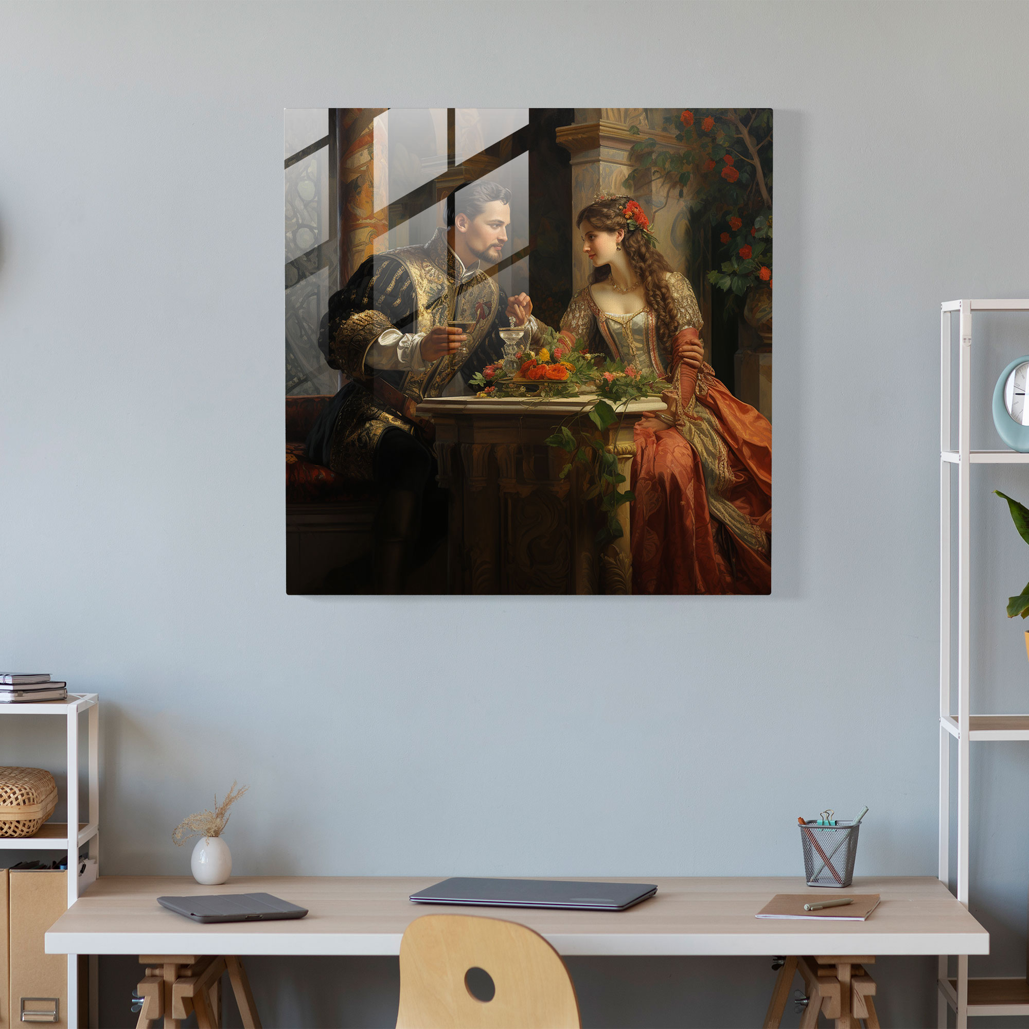 Renaissance Glass Print - Nobleman And Lady - Renaissance, Nobleman, Lady, Home Decoration