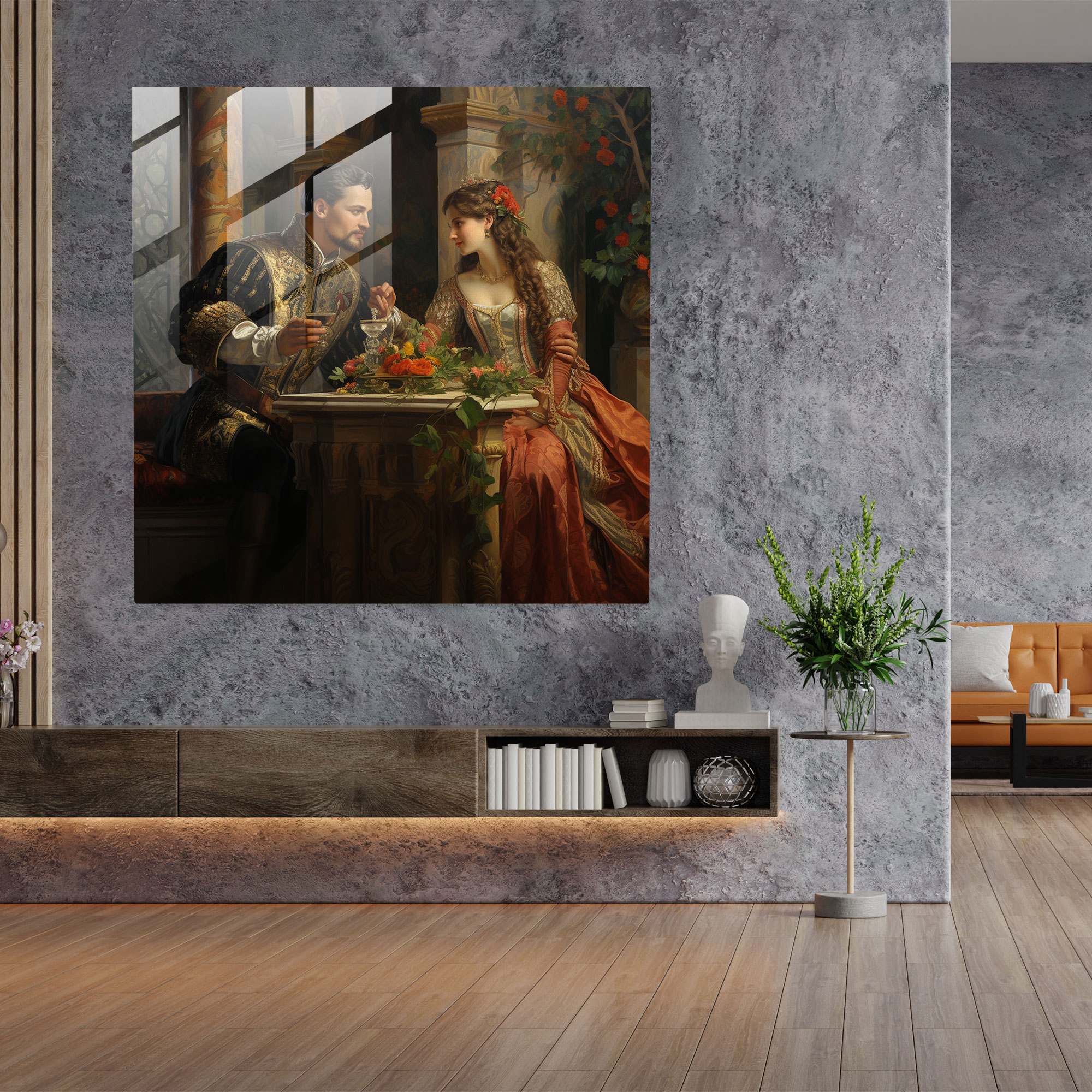Renaissance Glass Print - Nobleman And Lady - Renaissance, Nobleman, Lady, Home Decoration