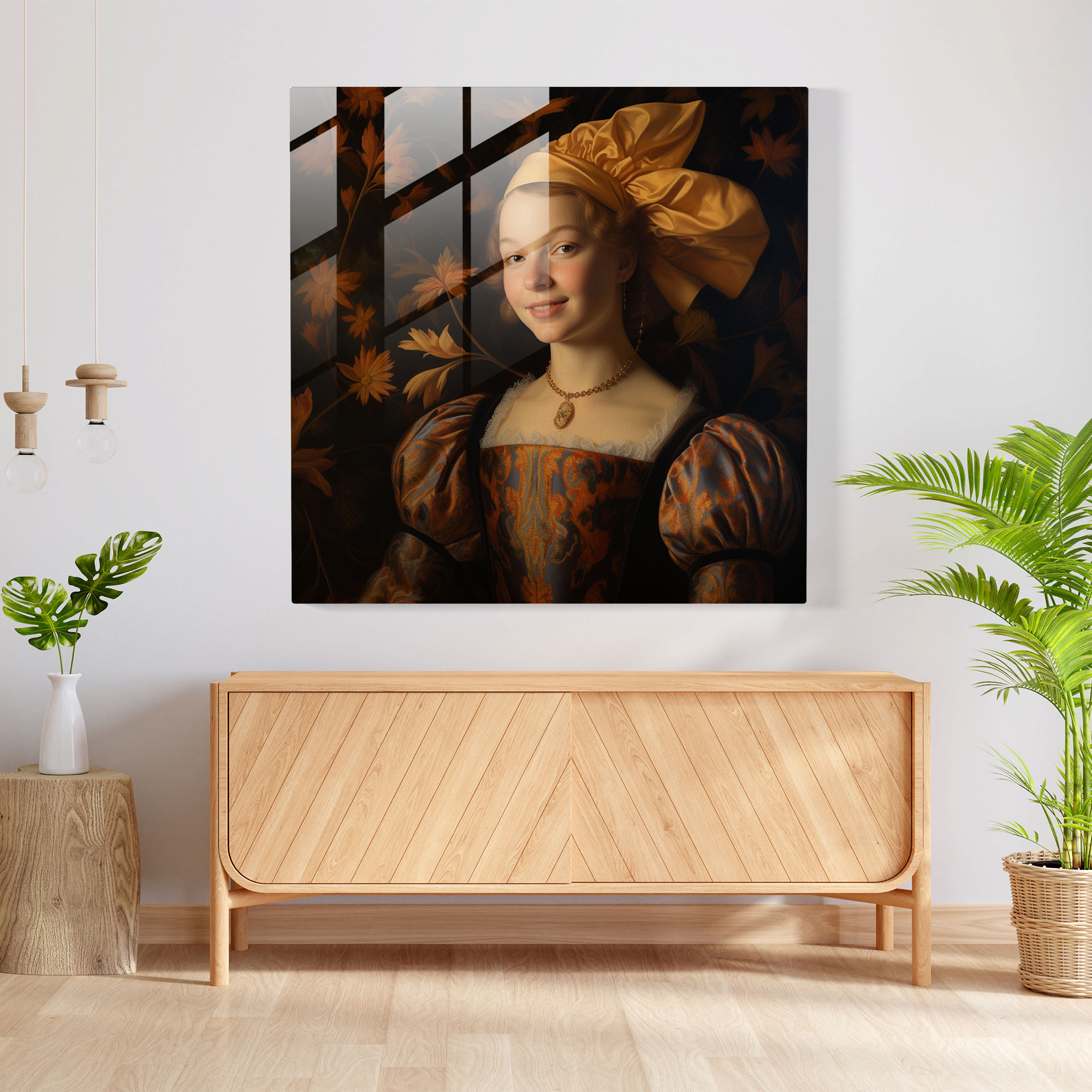 Renaissance Glass Print - Mysterious Portrait - Renaissance, Modern Art, Portrait, Mysterious Smile