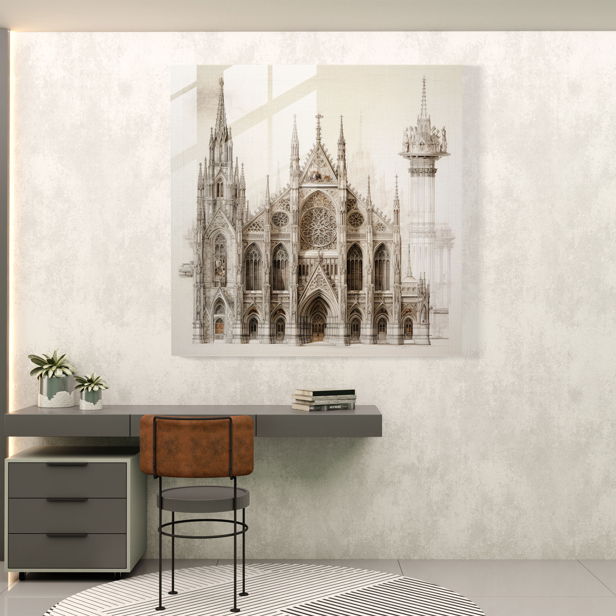 Renaissance Glass Print - Majestic Cathedral Design - Renaissance, Craftsmanship, Architectural Drawing, Modern Art