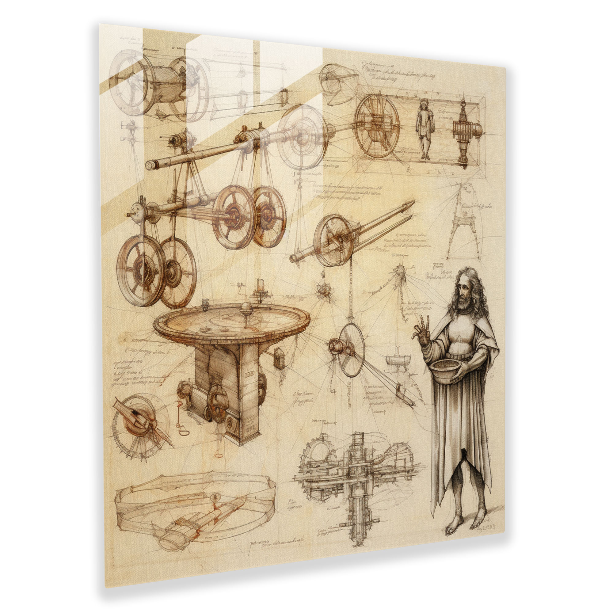 Glasbild Renaissance Skizzen - Renaissance Glas Kunst Wissenschaftliche Erkundungen Moderne Kunst