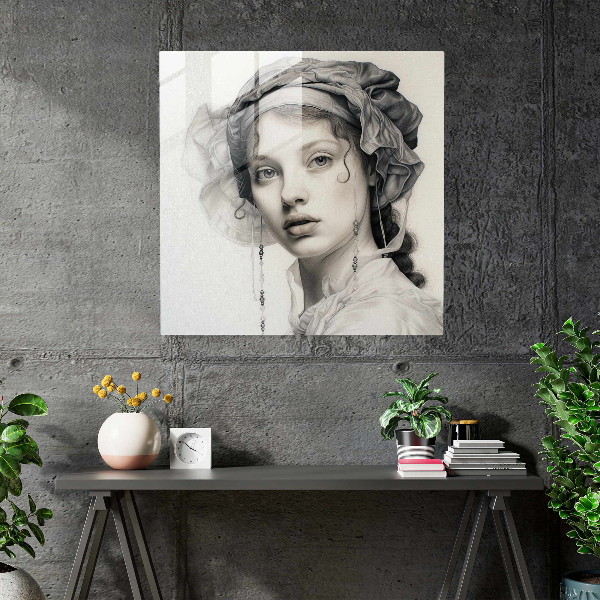 Renaissance Portrait Glass Print - Renaissance, Renaissance Portrait Drawing, Wall Decoration, Glass Print