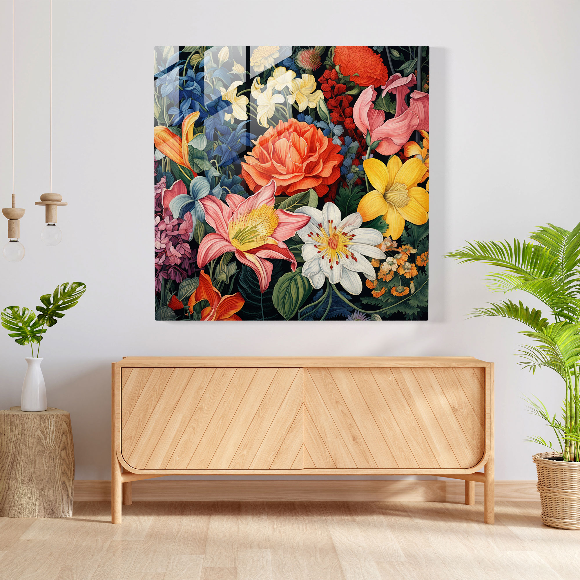 Renaissance Botanical Glass Print - Renaissance, Wall Decoration, Nature's Beauty, Plants In Full Bloom