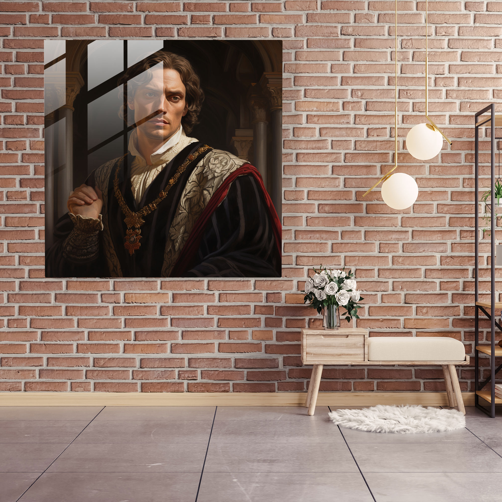 Rönesans Beyefendisi Cam Tablosu - Rönesans Cam Tablo Modern Sanat Rönesans Esinlenmeli Portre