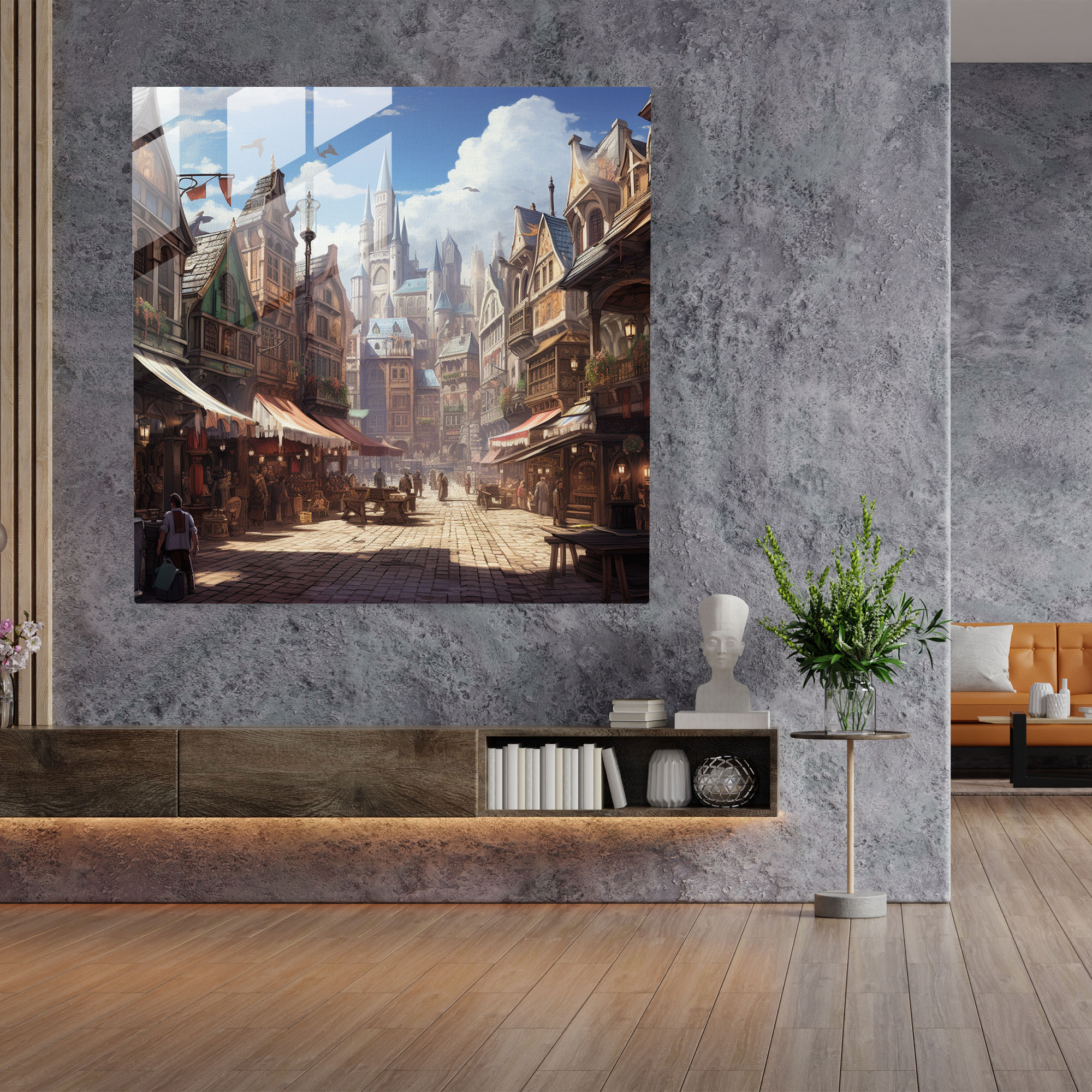 Renaissance Cityscape Glass Print - Renaissance, Wall Decoration, Charm, Cobblestone Streets