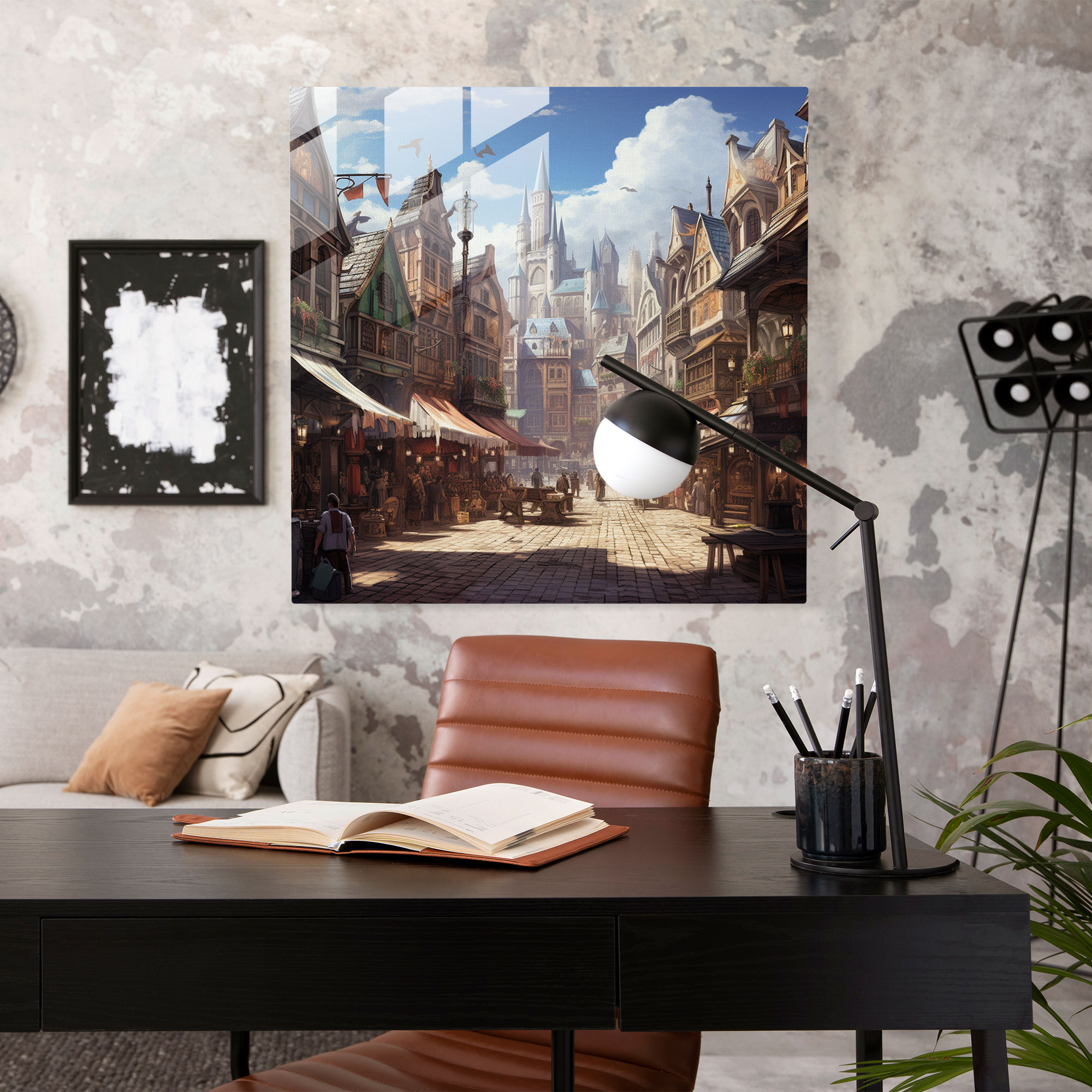 Renaissance Cityscape Glass Print - Renaissance, Wall Decoration, Charm, Cobblestone Streets