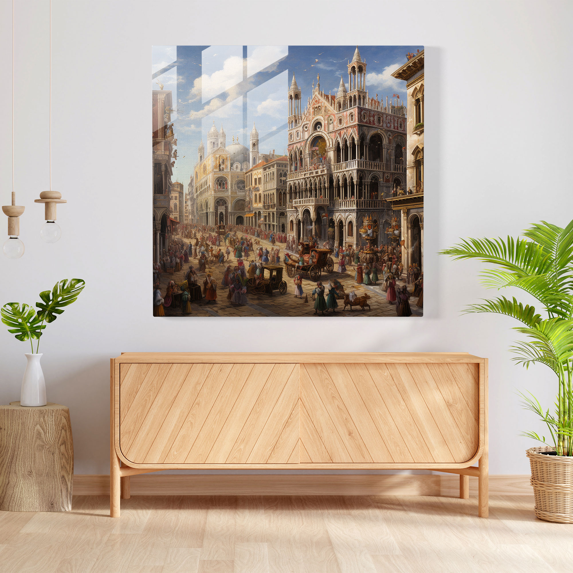 Renaissance City Square Glass Print - Renaissance, Renaissance, Modern Art, Wall Decoration