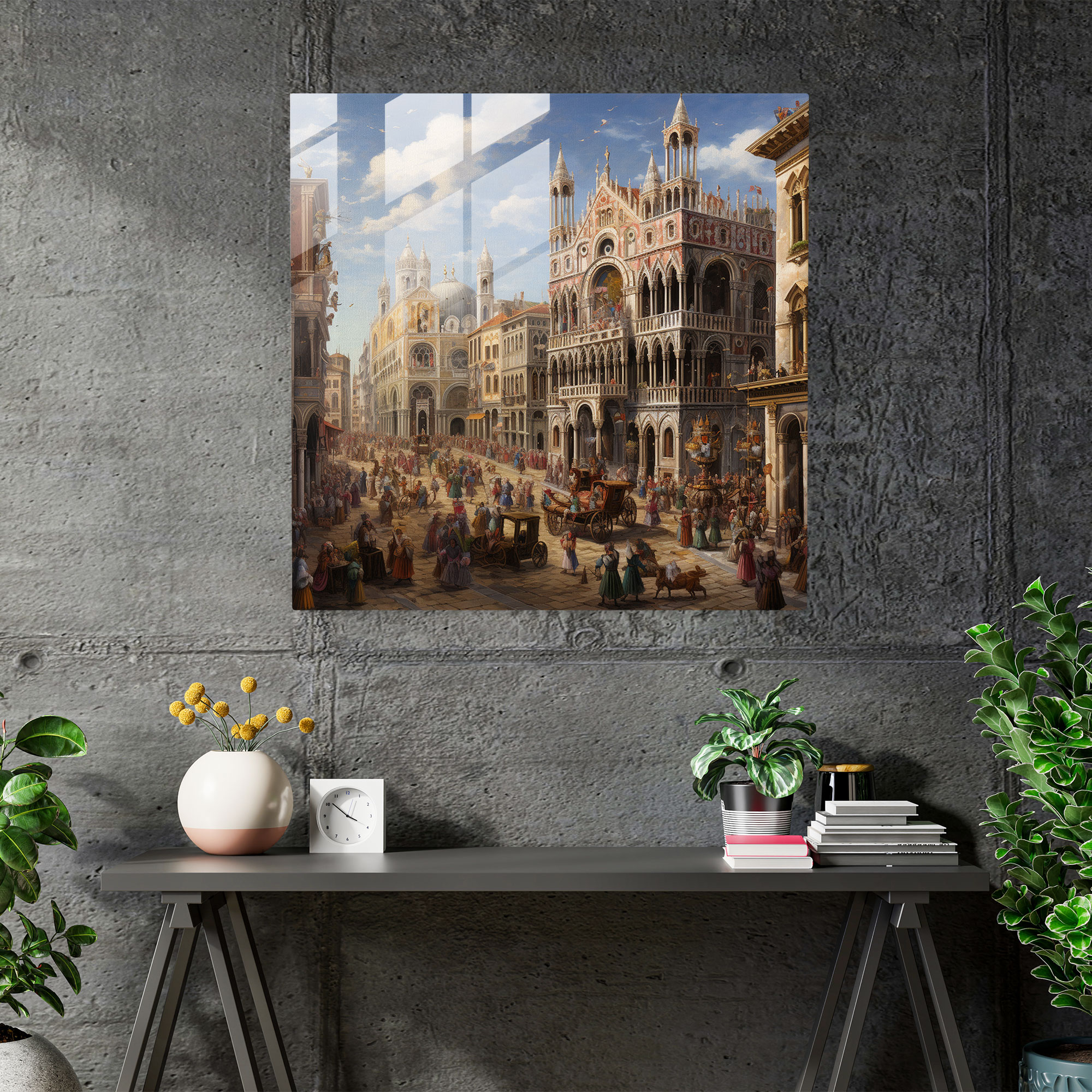 Renaissance City Square Glass Print - Renaissance, Renaissance, Modern Art, Wall Decoration