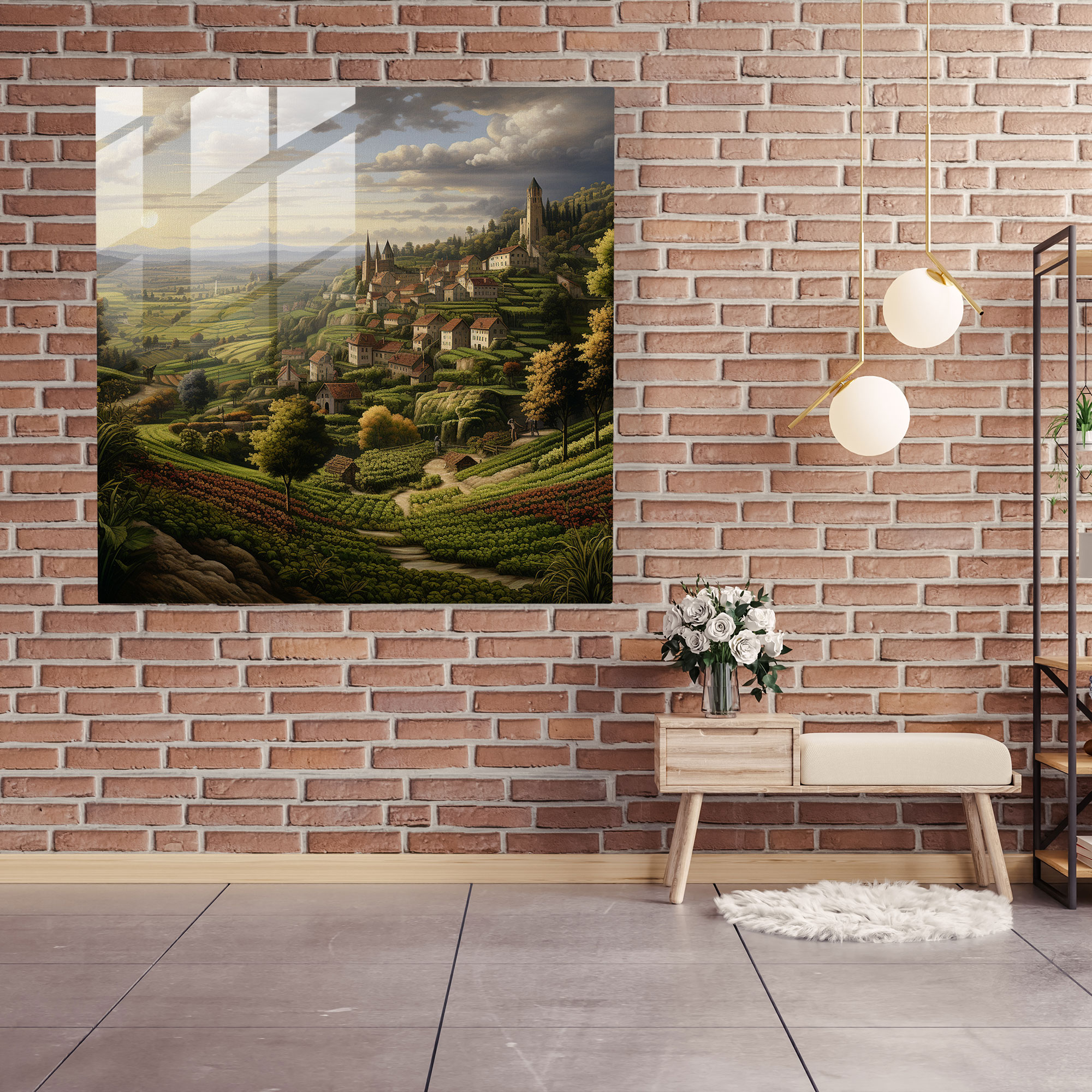 Rönesans Kırsal Cam Tablo - Rönesans Modern Sanat Huzurlu Kırsal atmosfer