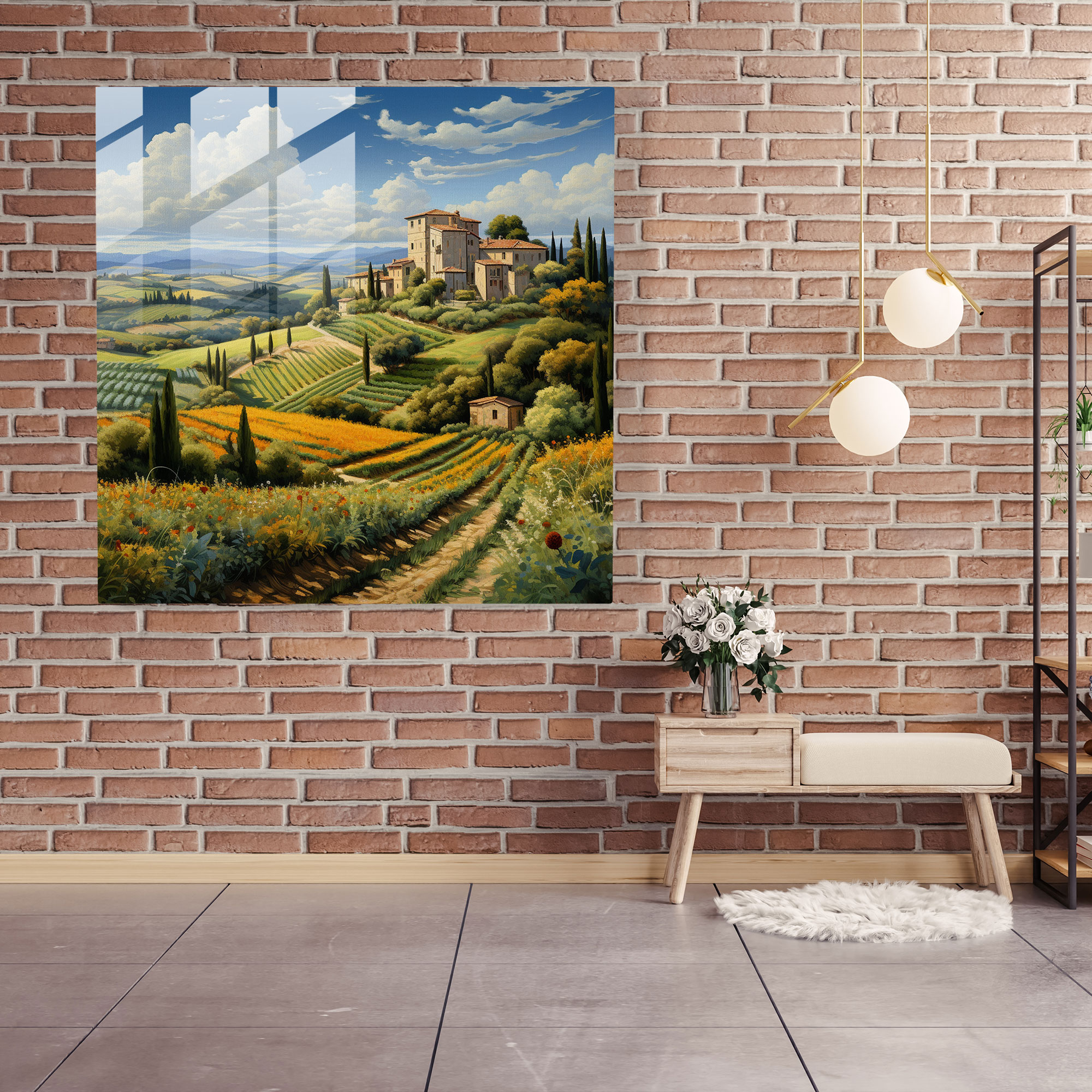 Renaissance Retreat Glass Print - Renaissance, Tuscany, Landscape, Glass Art