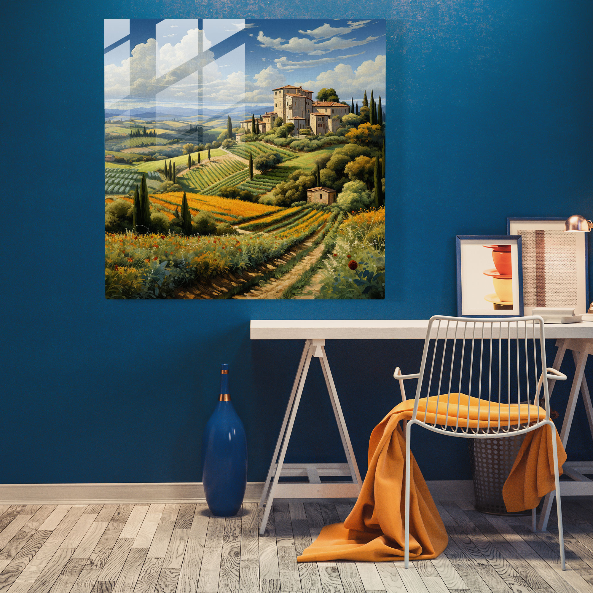 Renaissance Retreat Glass Print - Renaissance, Tuscany, Landscape, Glass Art