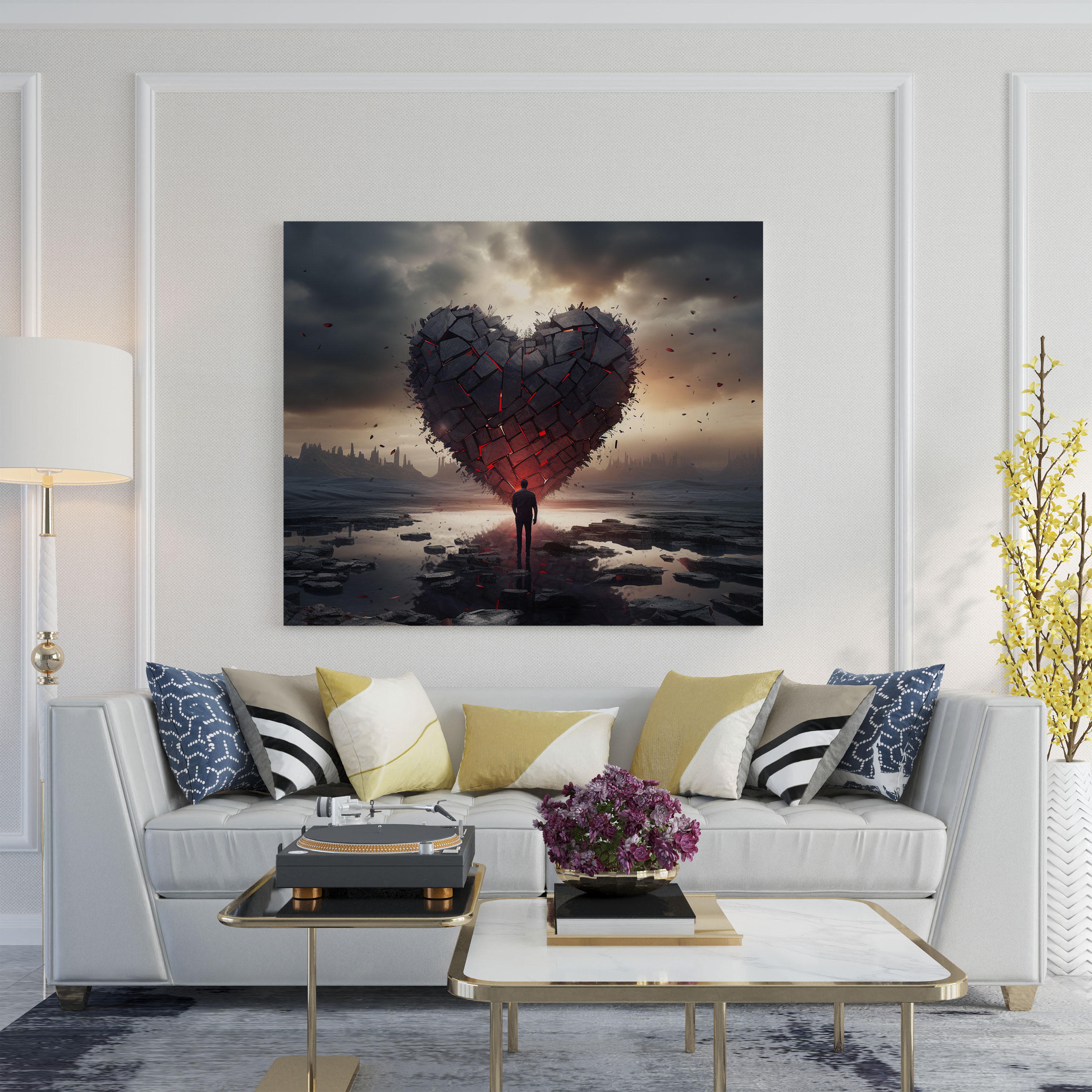 Rejection Surreal Wall Art - Rejection, Canvas Wall Art, Shattered Heart, Dark Clouds
