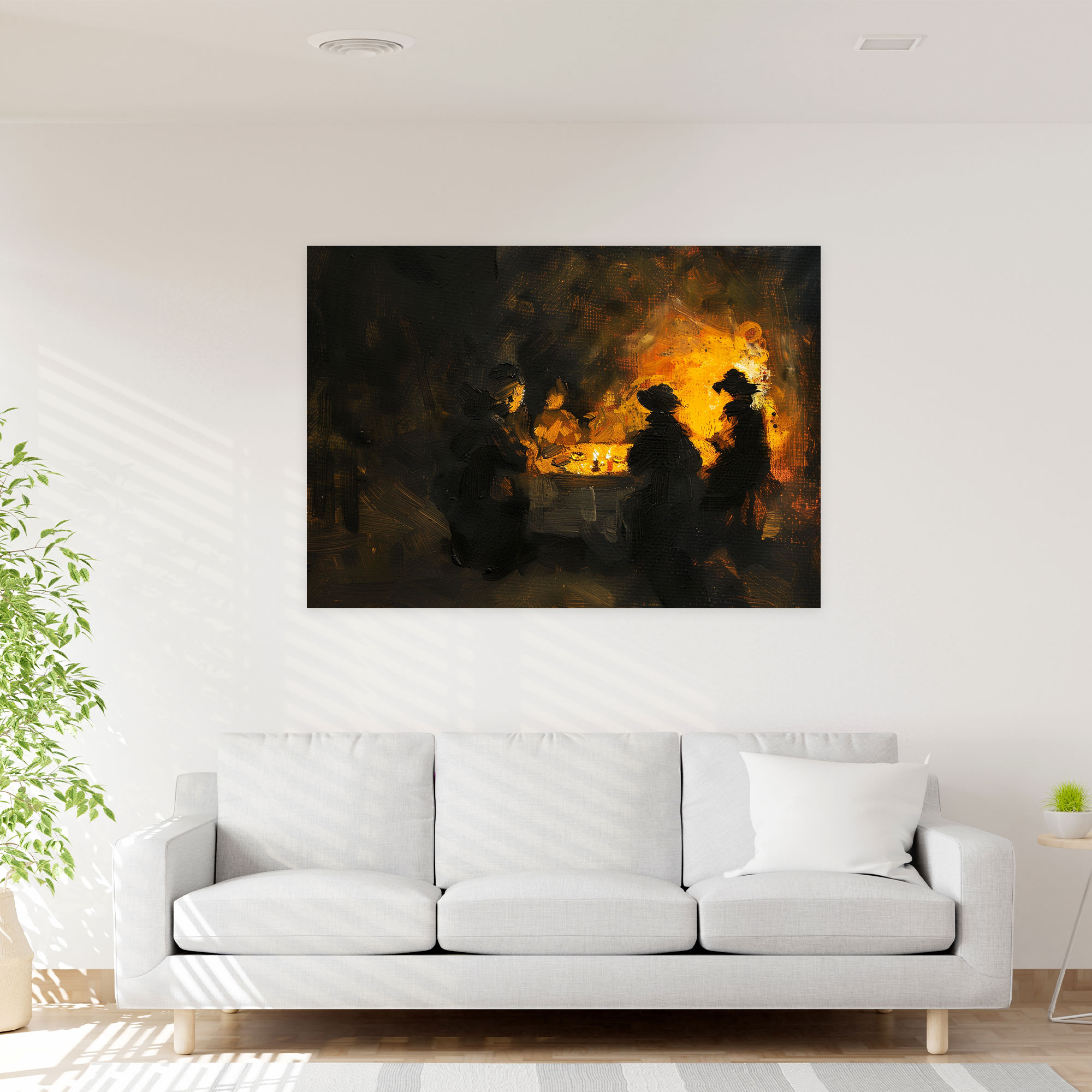 Rembrandt Mum Işığında Sahne Kanvas Tablo - Rembrandt Kanvas Duvar Sanatı