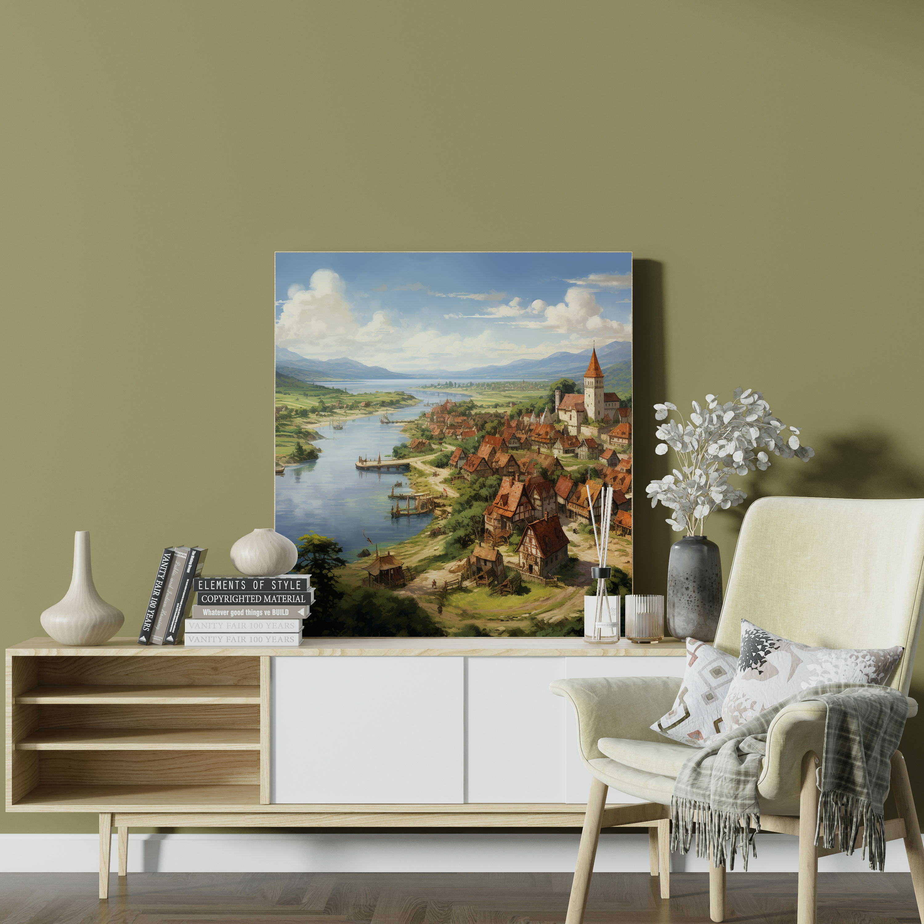 Renaissance Wall Decoration: Serene Countryside Landscape - Renaissance, Charming Village, Home Decoration, Tranquility